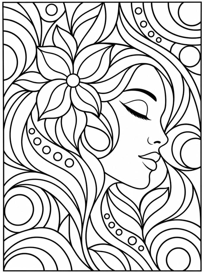 Floral portrait coloring page
