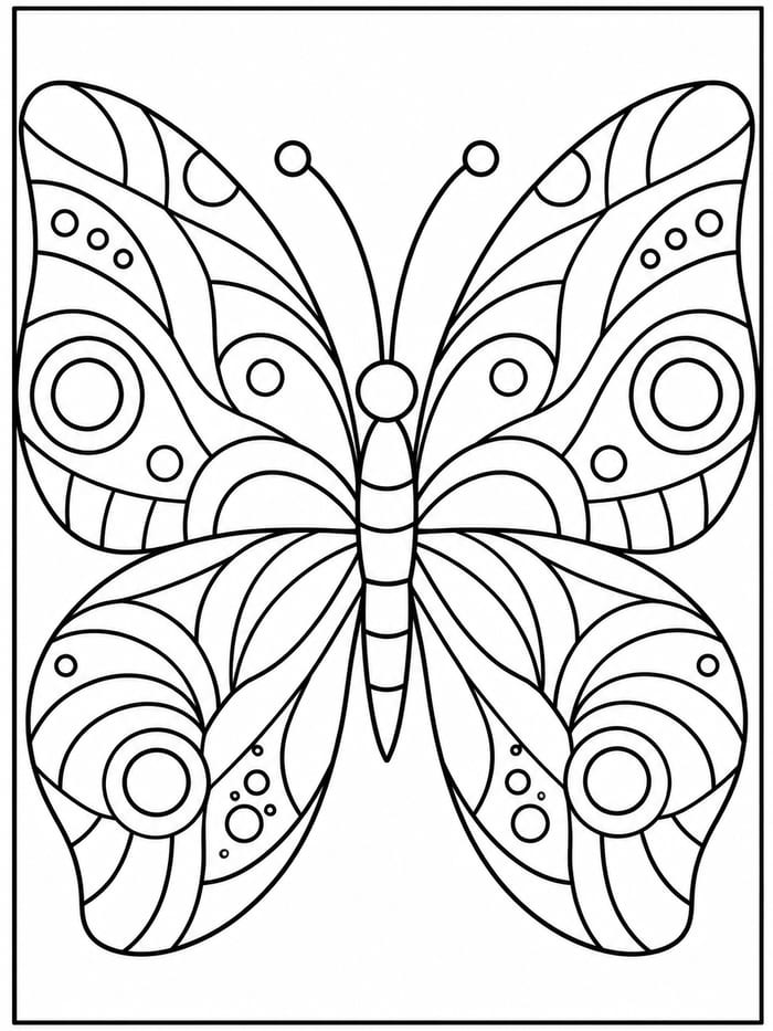 Butterfly mandala-style coloring page
