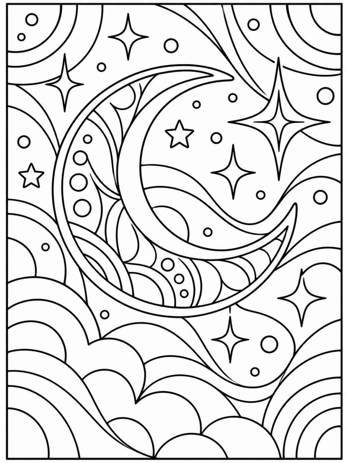 Moon and stars coloring page