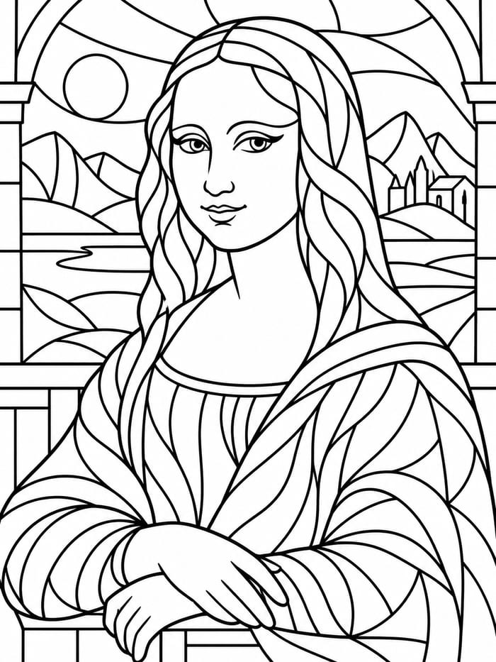Stained-glass style portrait coloring page