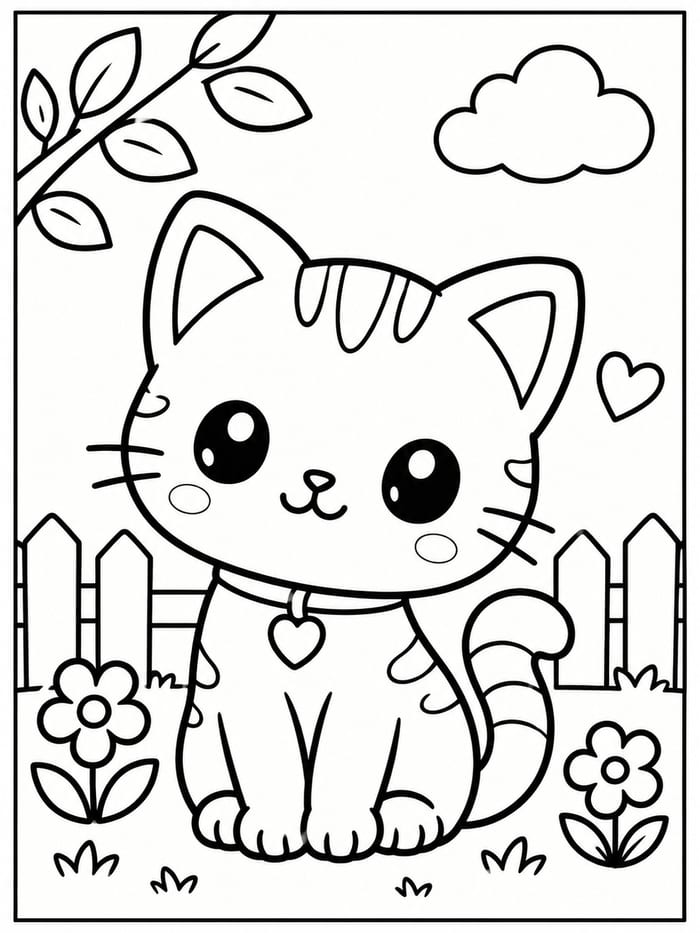 Kawaii cat coloring page