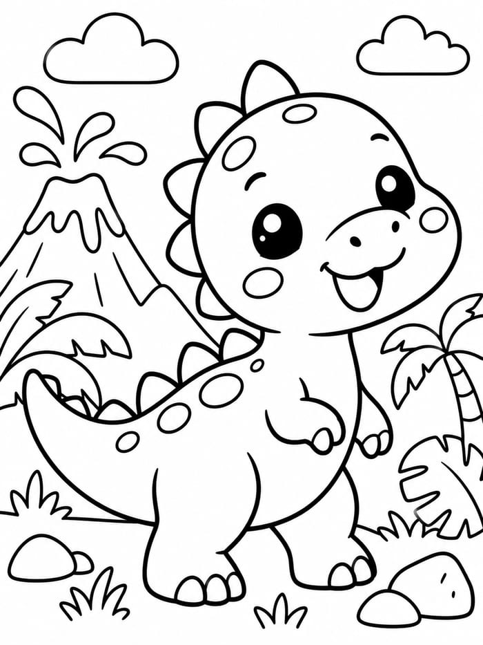 Kawaii dinosaur coloring page