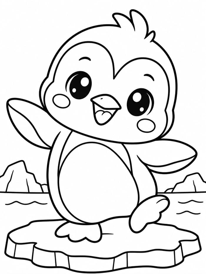 Kawaii penguin coloring page