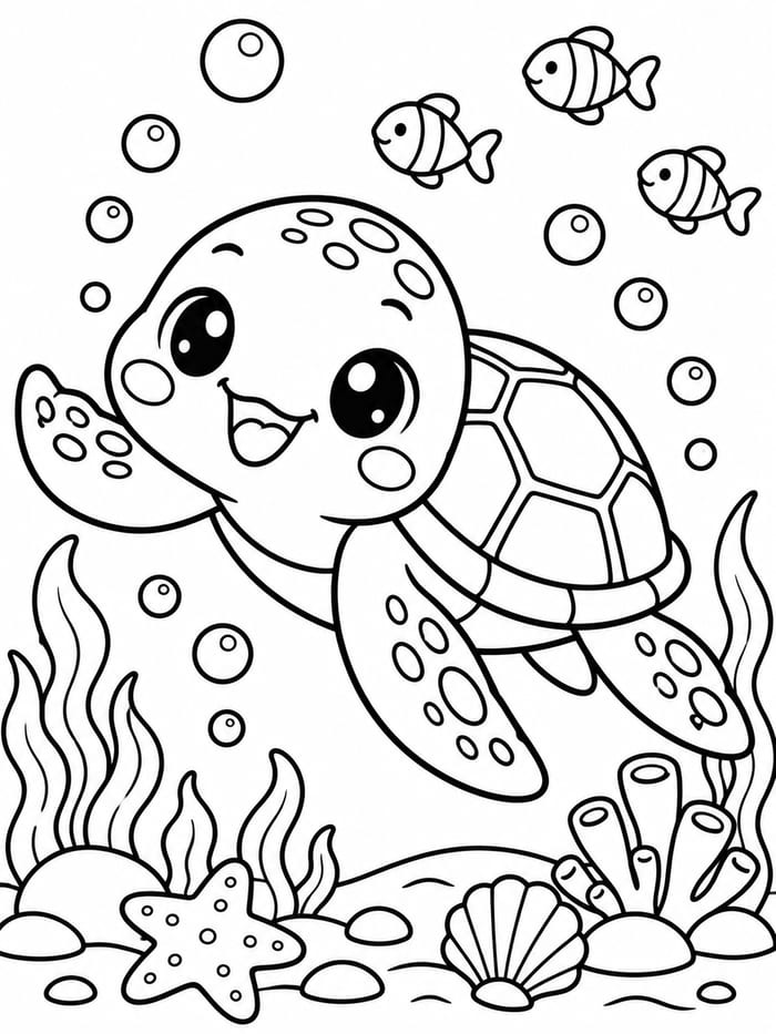 Kawaii sea turtle coloring page