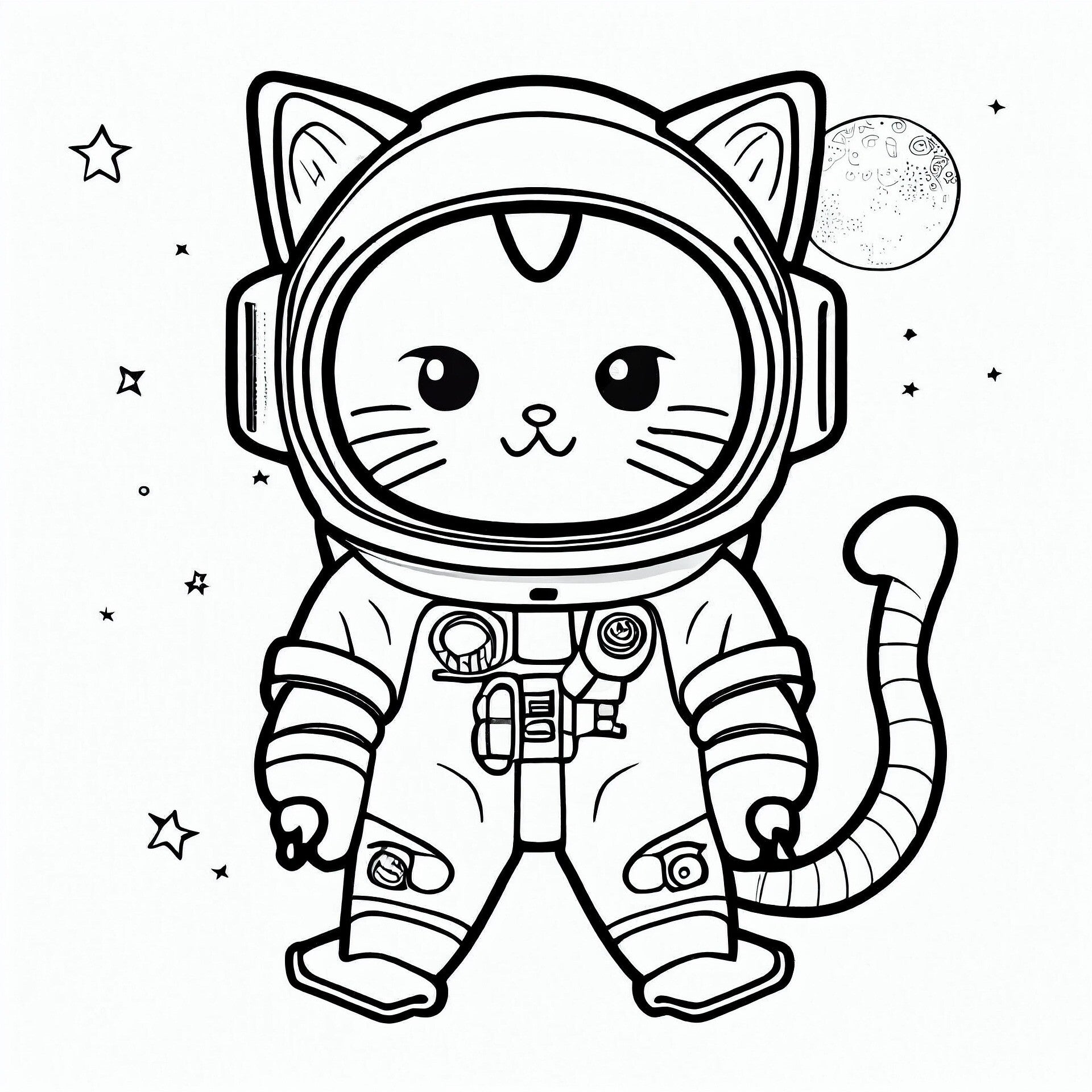 Kleurplaat van een kat in een ruimtepak