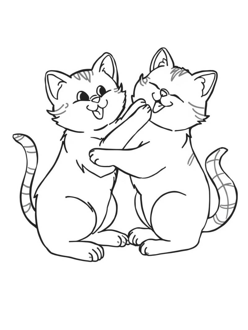 Kleurplaat van twee spelende katten