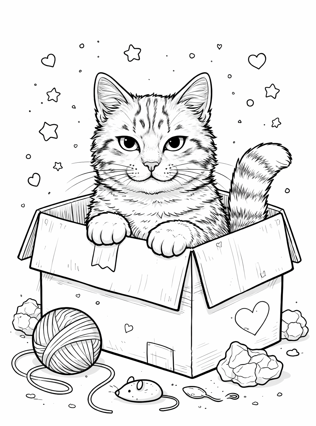 Gratis kleurplaat kat in doos: Het is geen geheim: katten zijn dol op dozen