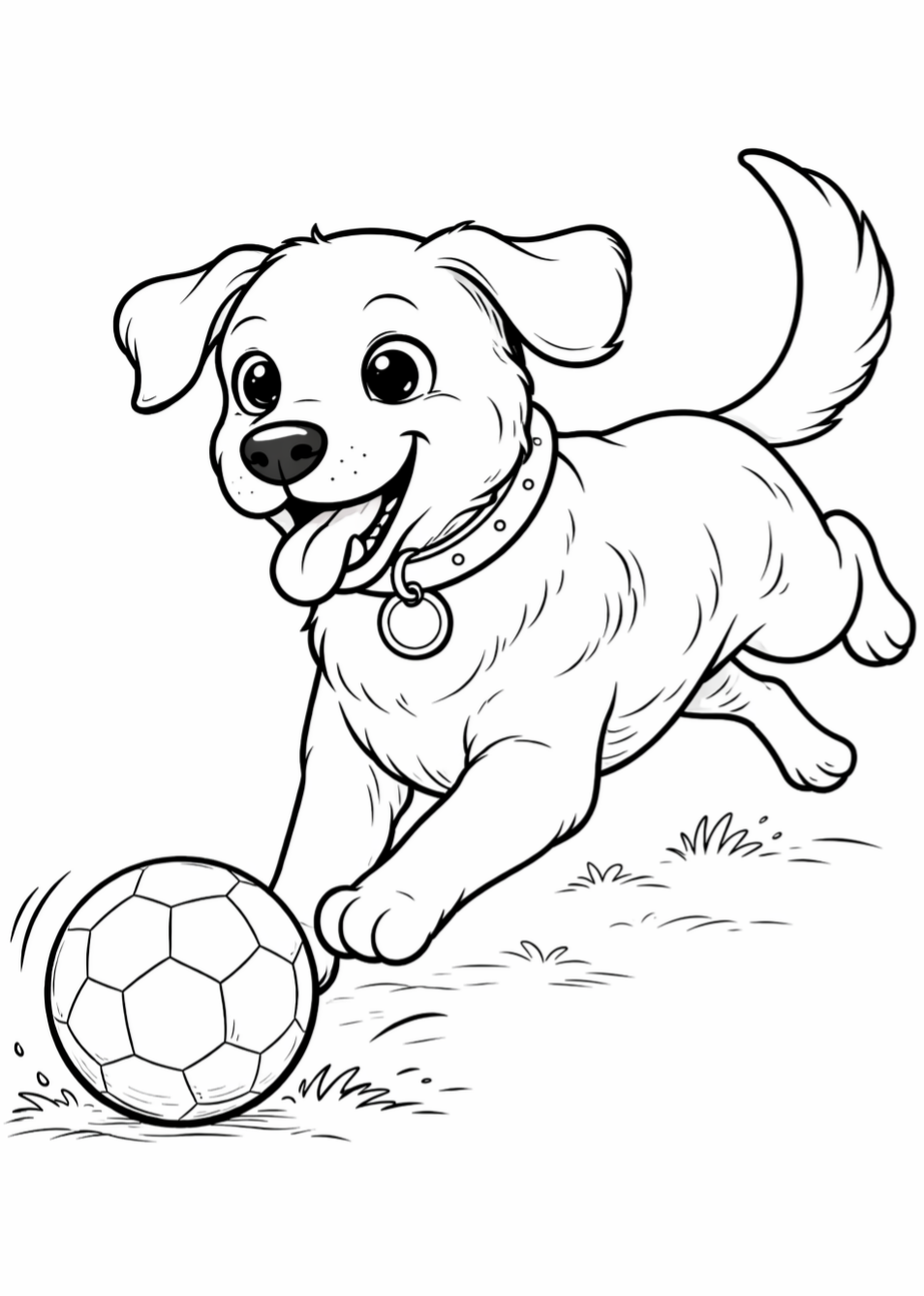 Gratis kleurplaat spelende hond met bal: Deze vrolijke kleurplaat van een spelende hond met een bal is perfect voor kinderen…