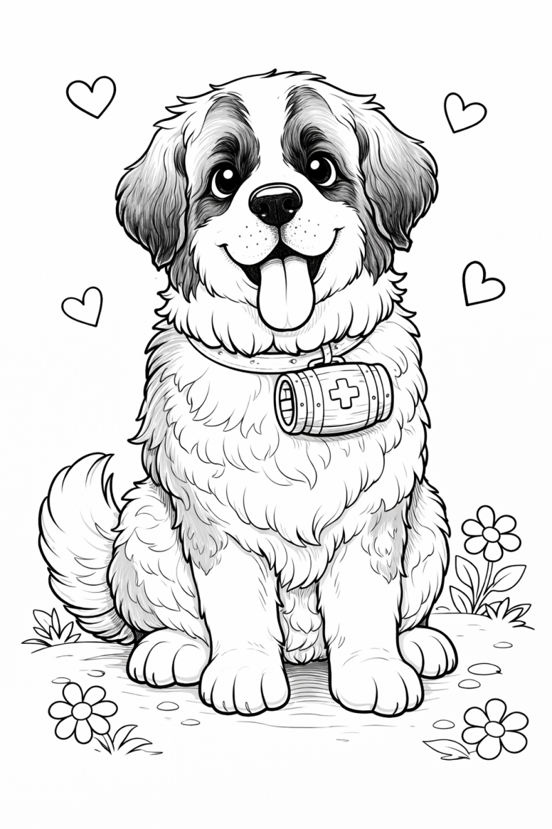 Kleurplaat van een Sint-Bernard hond