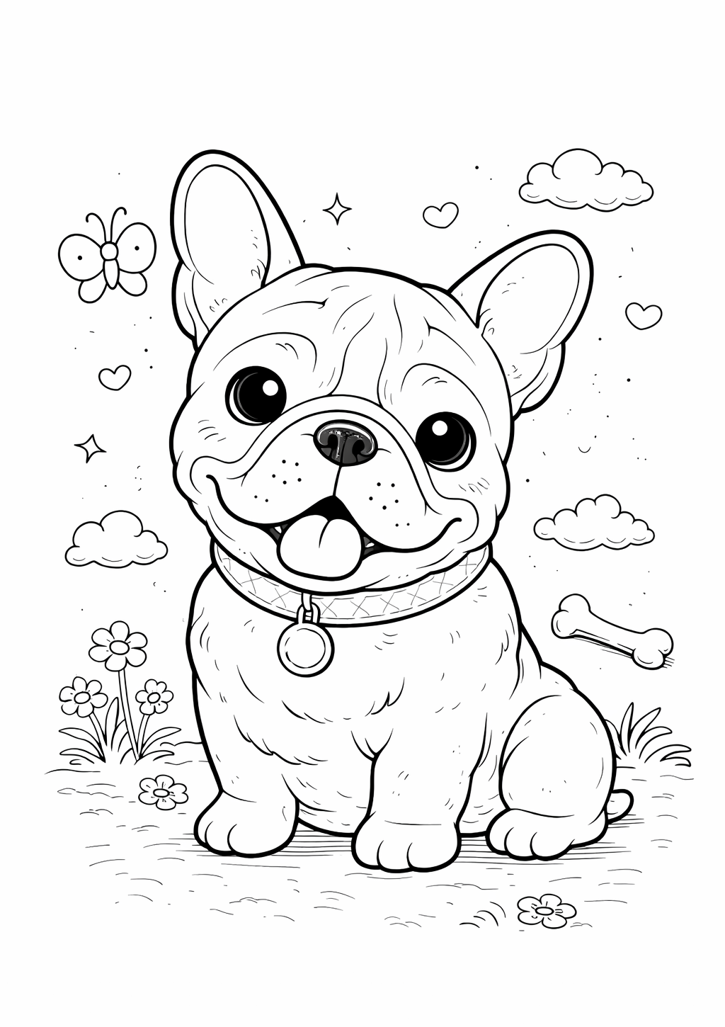 Kleurplaat van een Franse bulldog