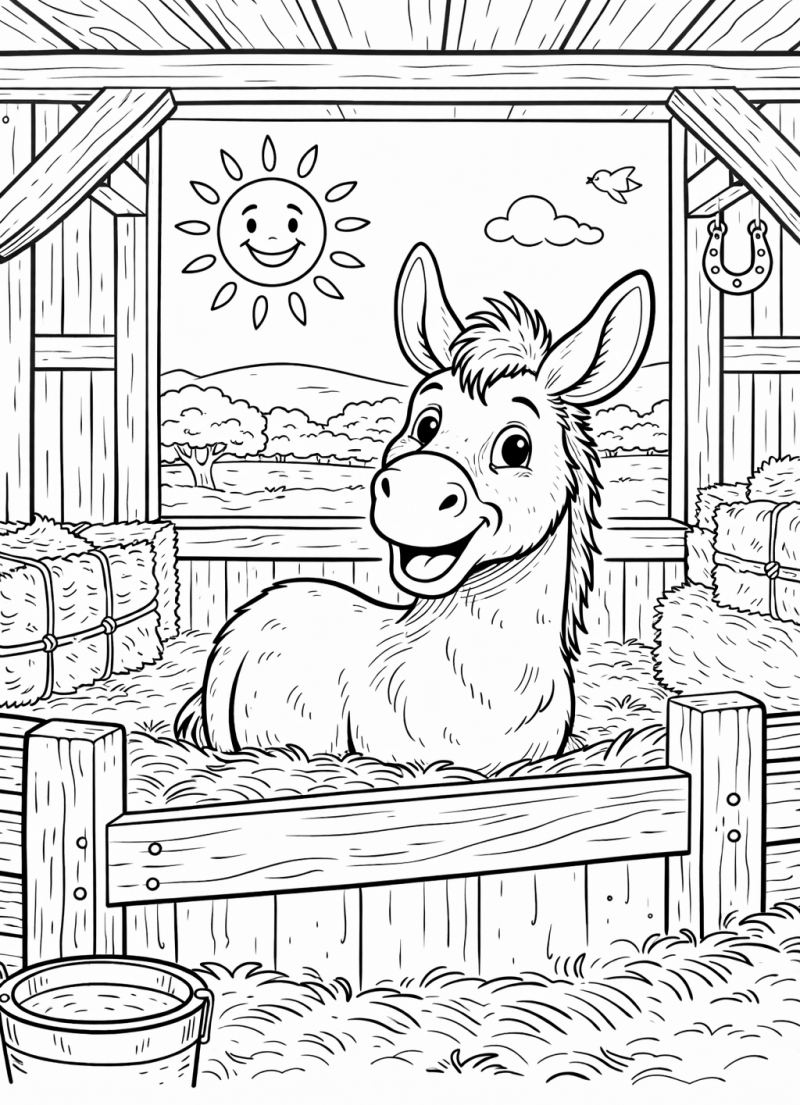 Kleurplaat Ezel — Met deze vrolijke ezel kleurplaat haal je een van de leukste boerderijdieren in huis