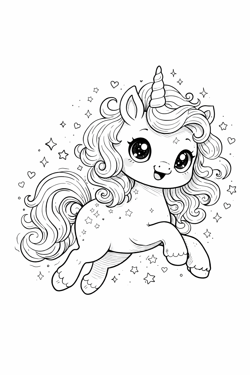 Kleurplaat chibi unicorn