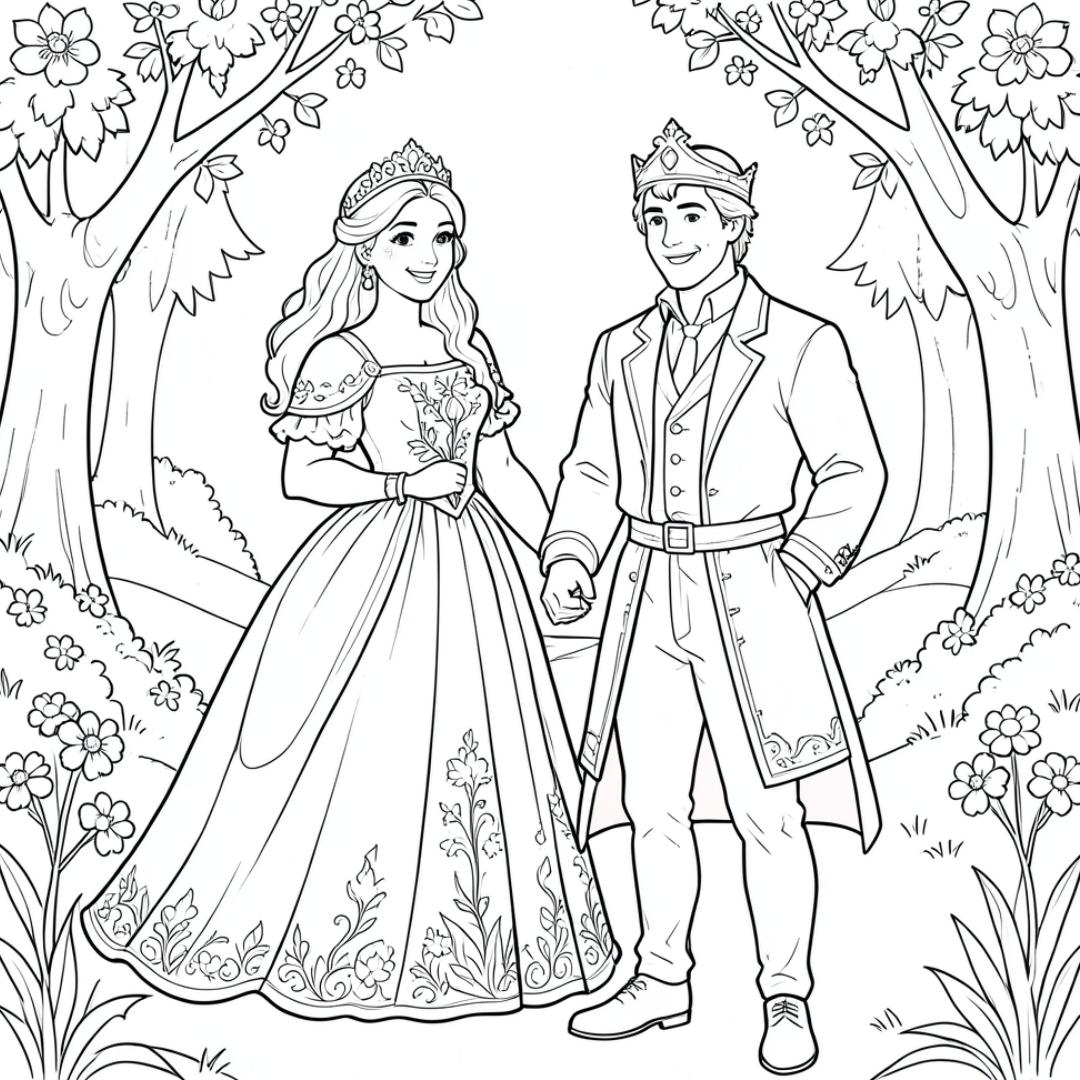 Kleurplaat prins en prinses