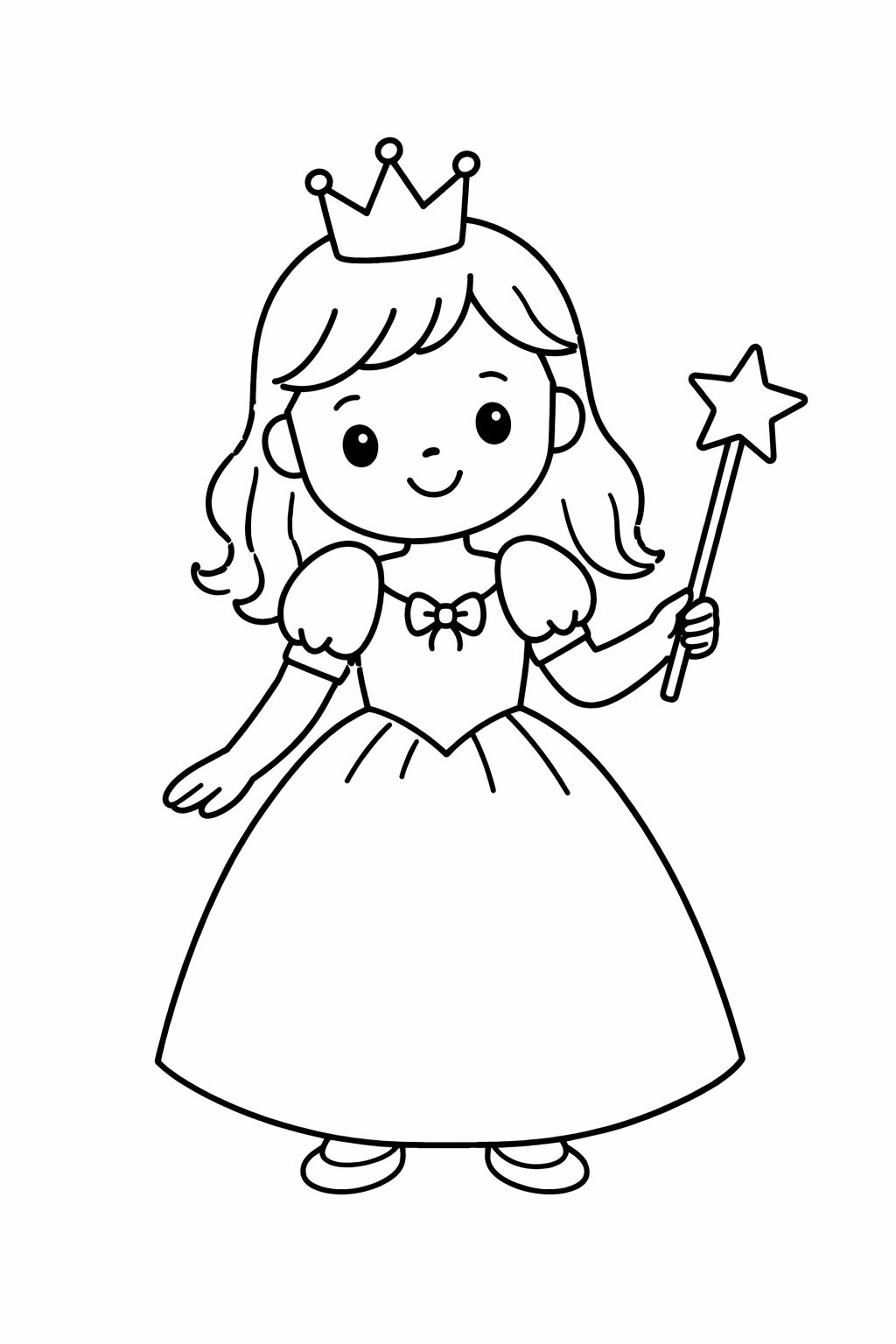 Kleurplaat van een prinses met een toverstokje