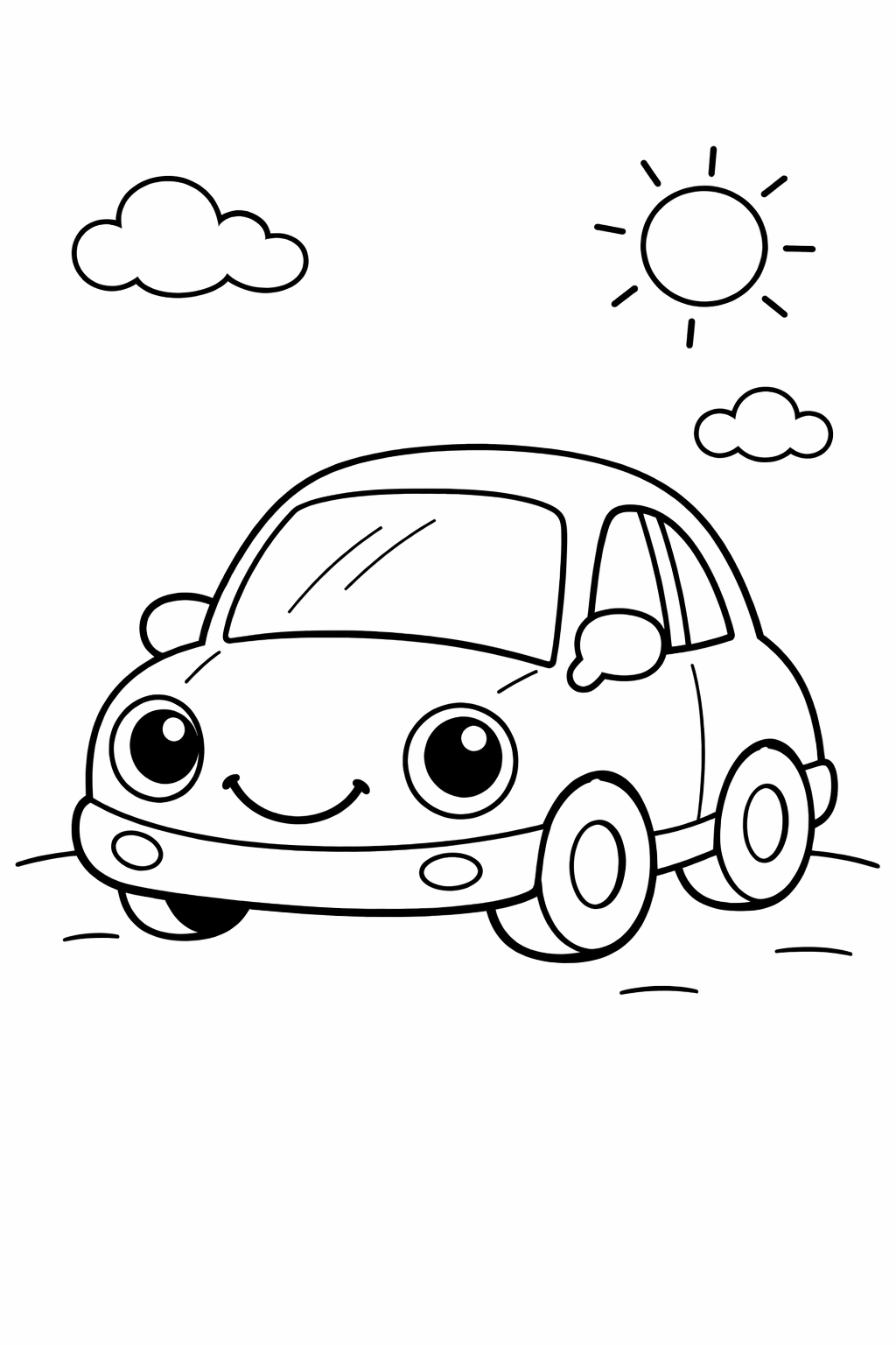 Kleurplaat van een simpele, vrolijke auto
