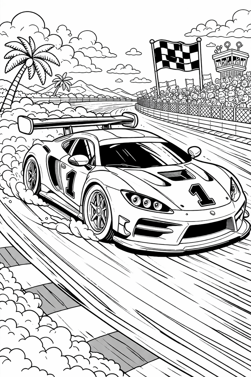 Kleurplaat raceauto