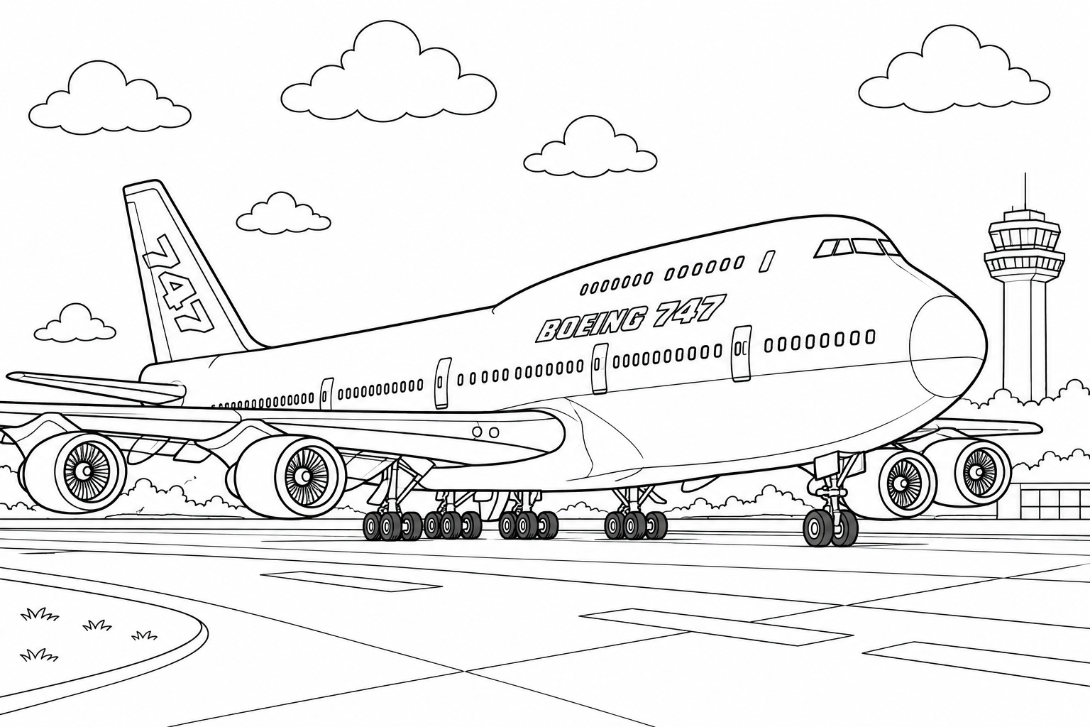 Kleurplaat van boeing 747: Heb je ooit een kleurplaat van een Boeing 747 willen inkleuren