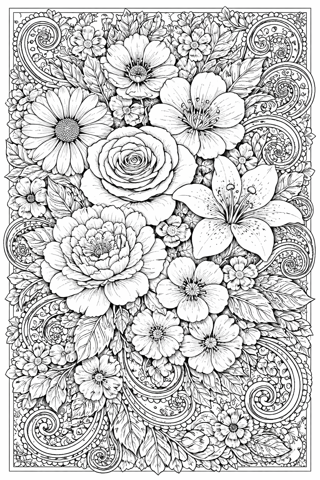 Kleurplaat volwassenen bloemen
