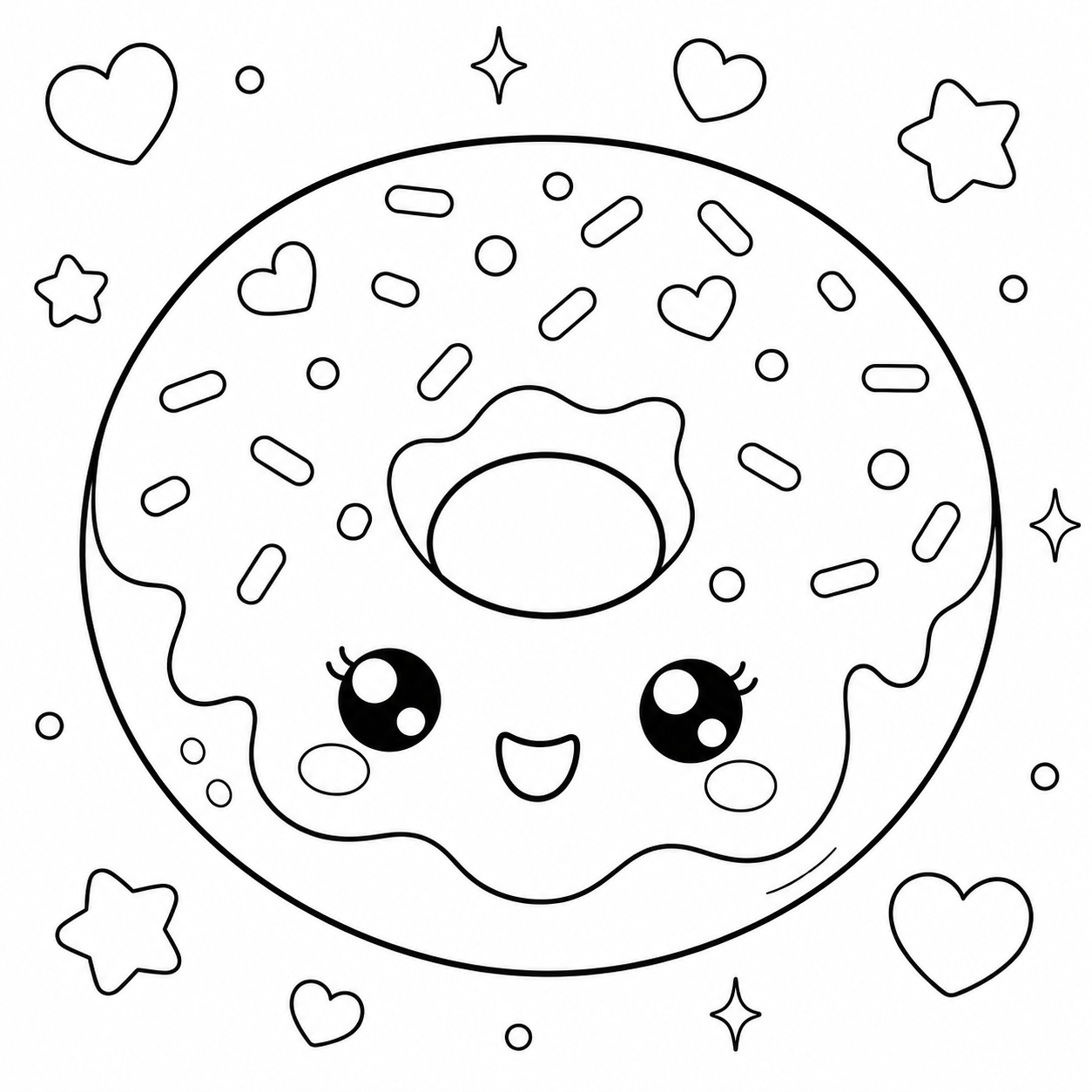 Kawaii kleurplaat donut