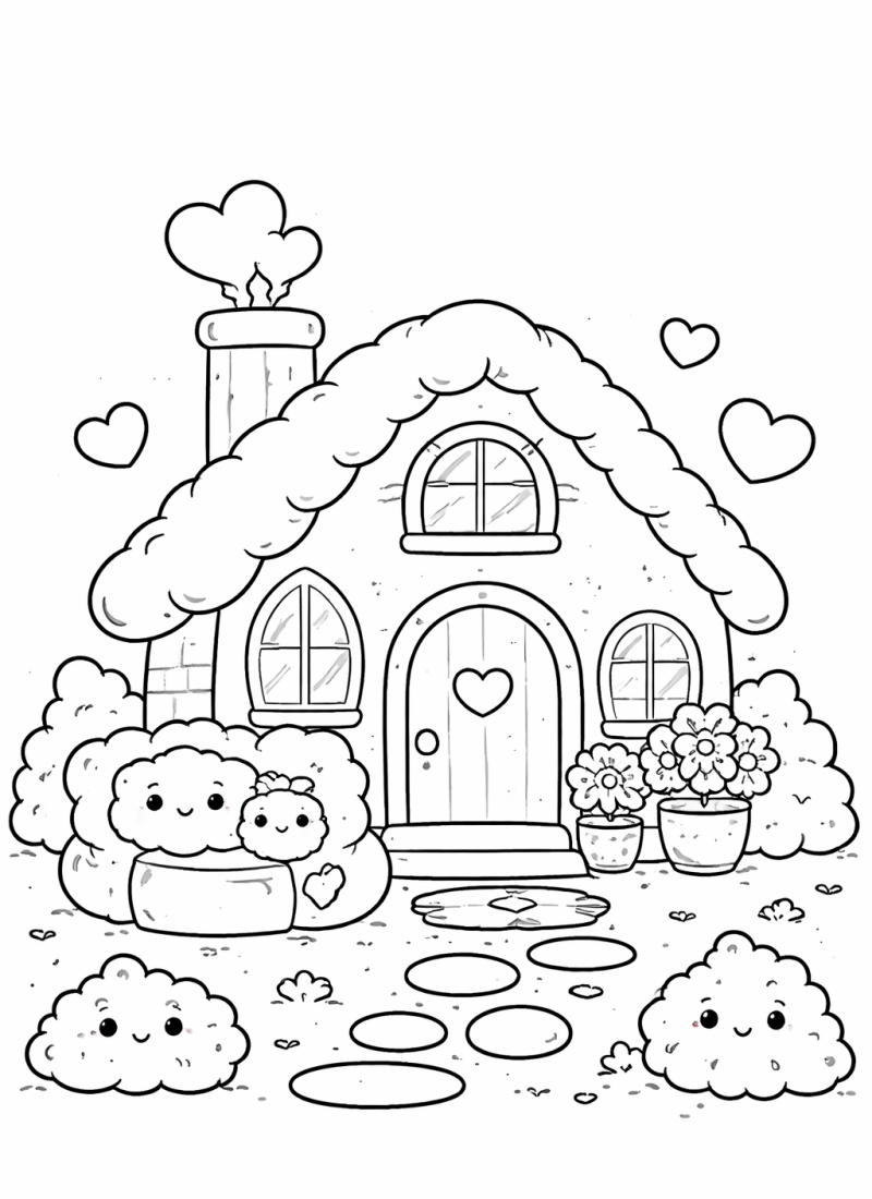Kawaii kleurplaat huisje
