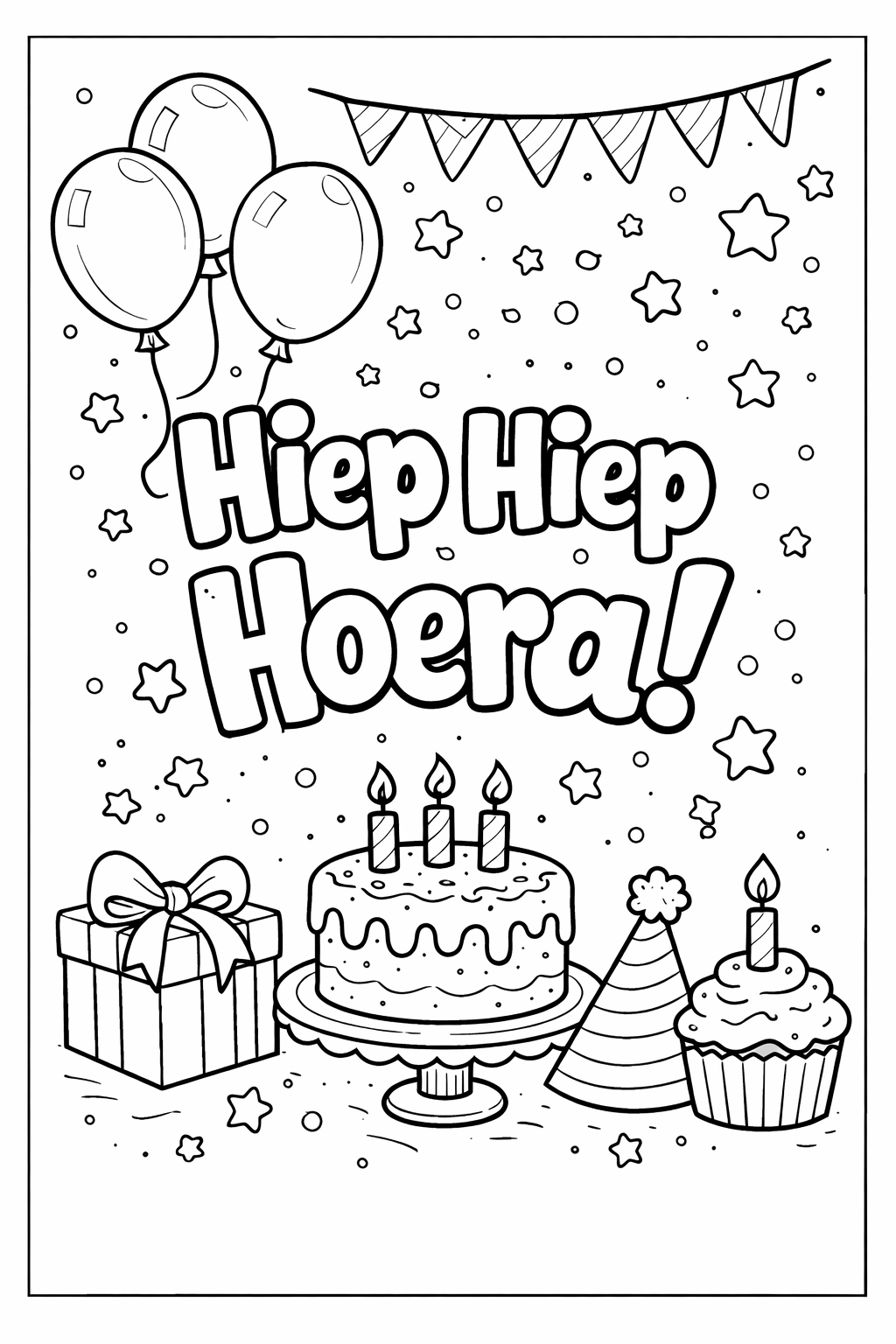 Kleurplaat verjaardag hiep hiep hoera 2