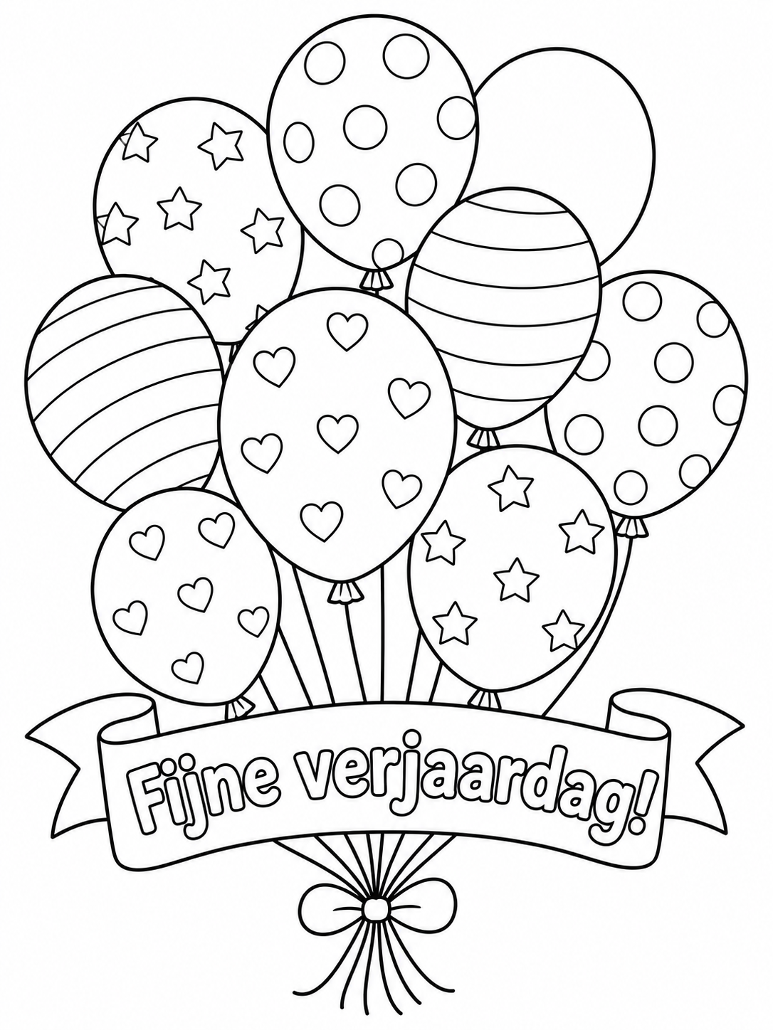 Kleurplaat verjaardagskaart met ballonnen