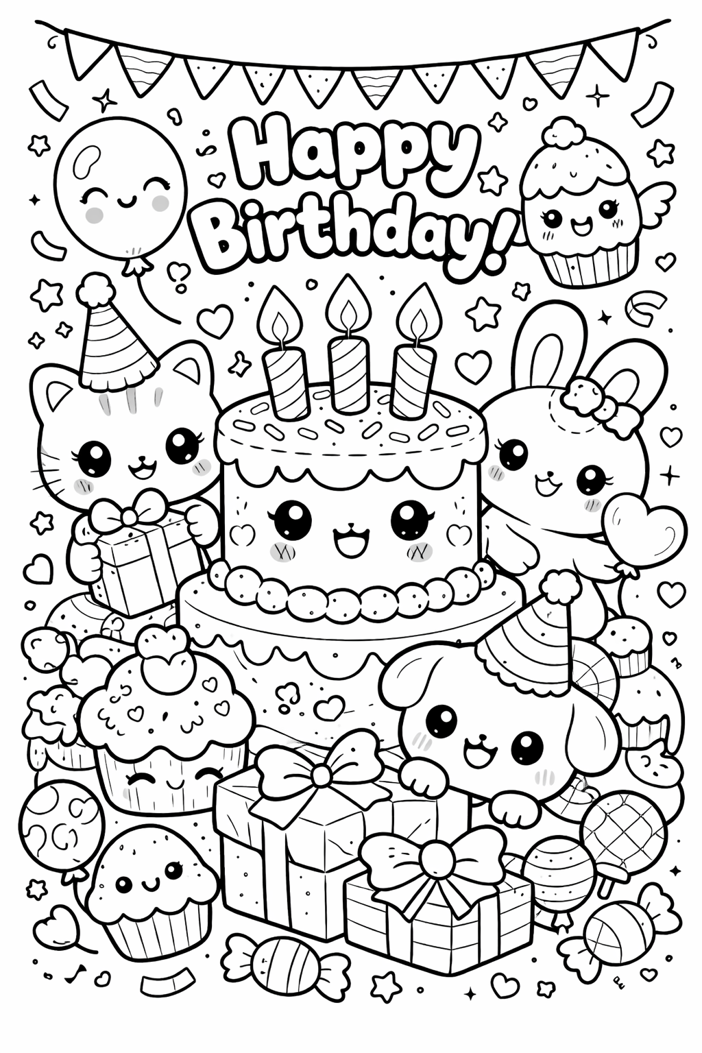 Kleurplaat verjaardag kawaii