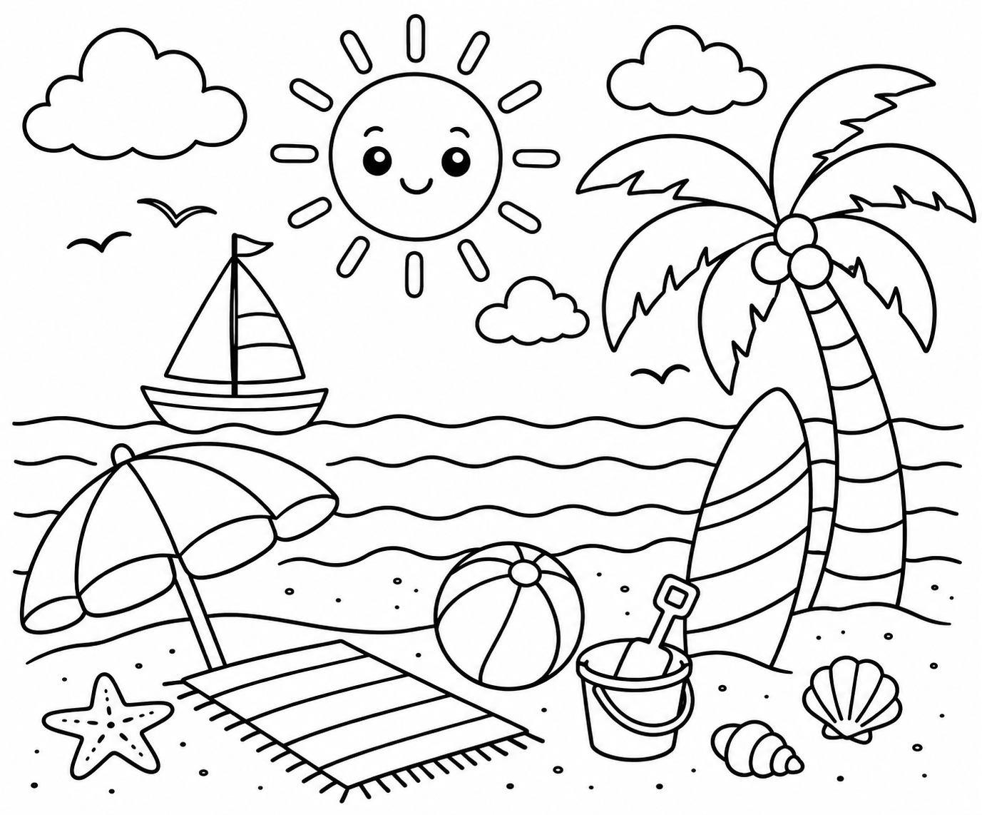Kleurplaat zomer strand