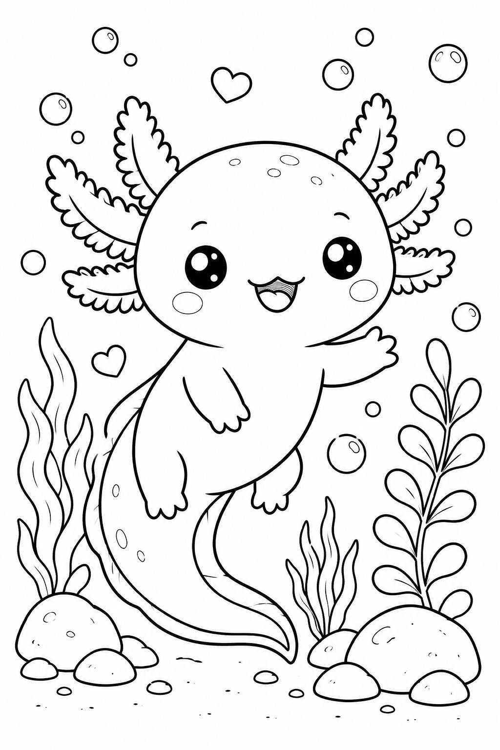 Kleurplaat van een axolotl onder water