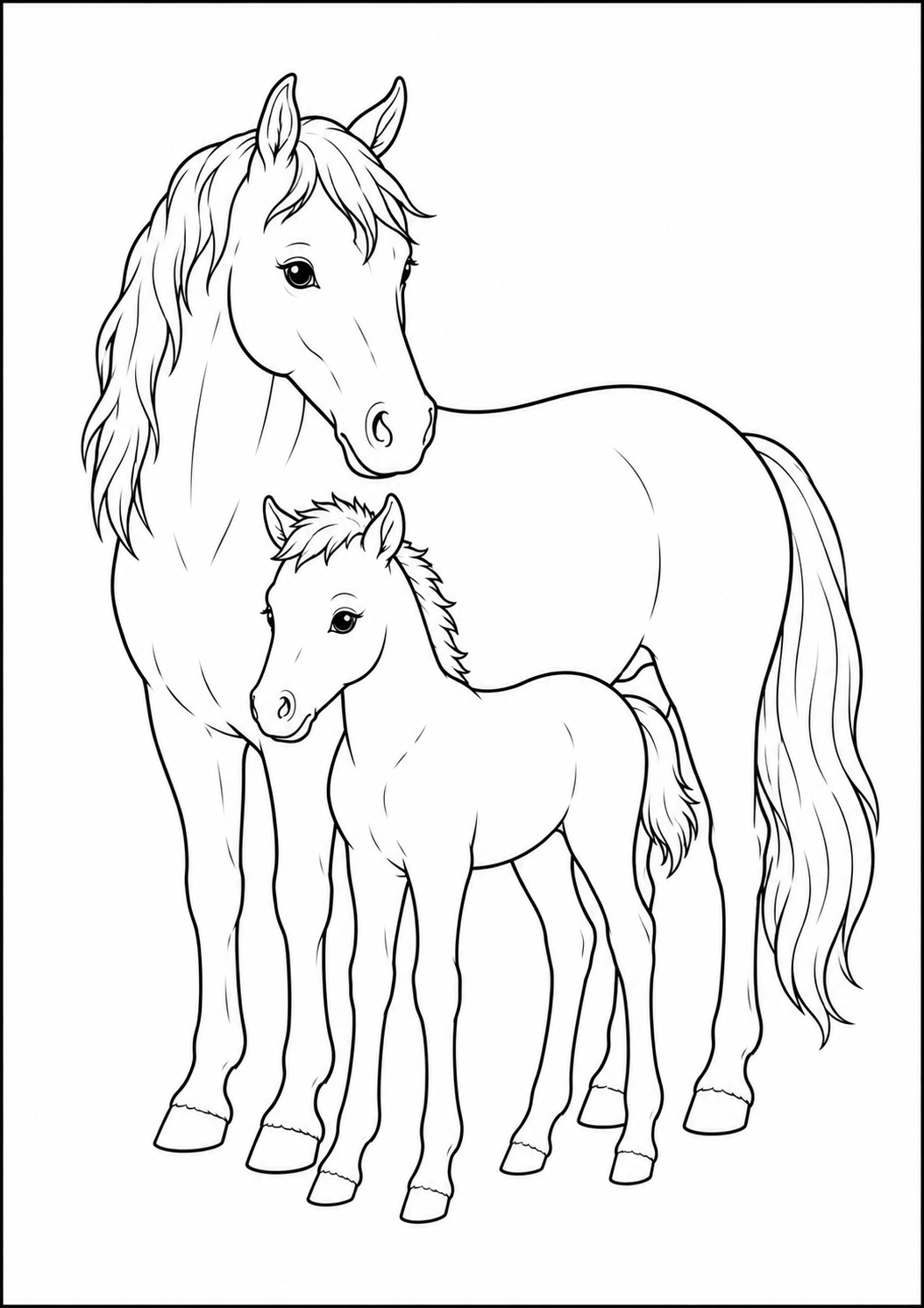 Kleurplaat van een paard met een veulentje