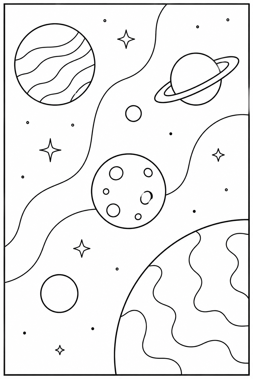 Kleurplaat met abstracte ruimtevormen