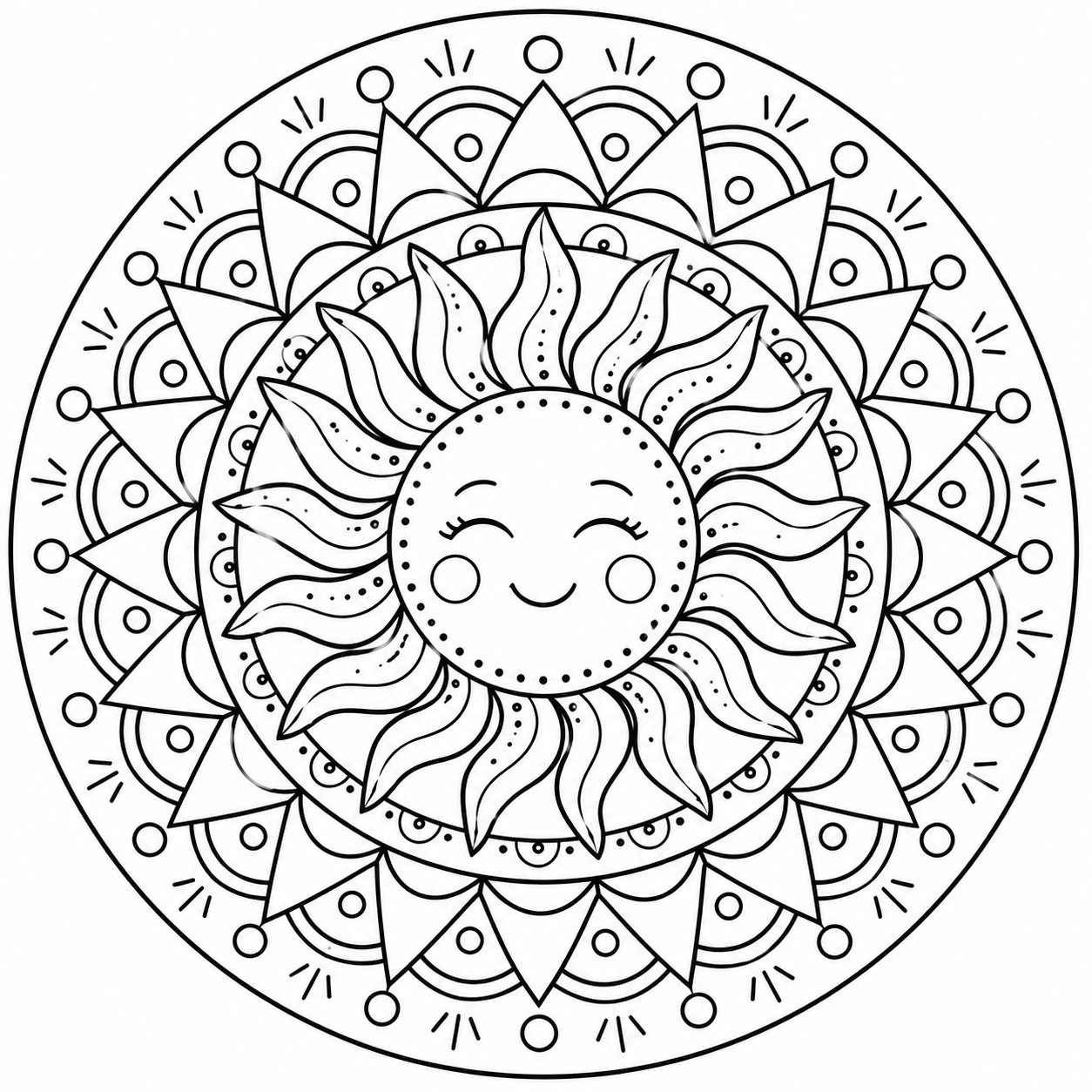 Kleurplaat mandala zon