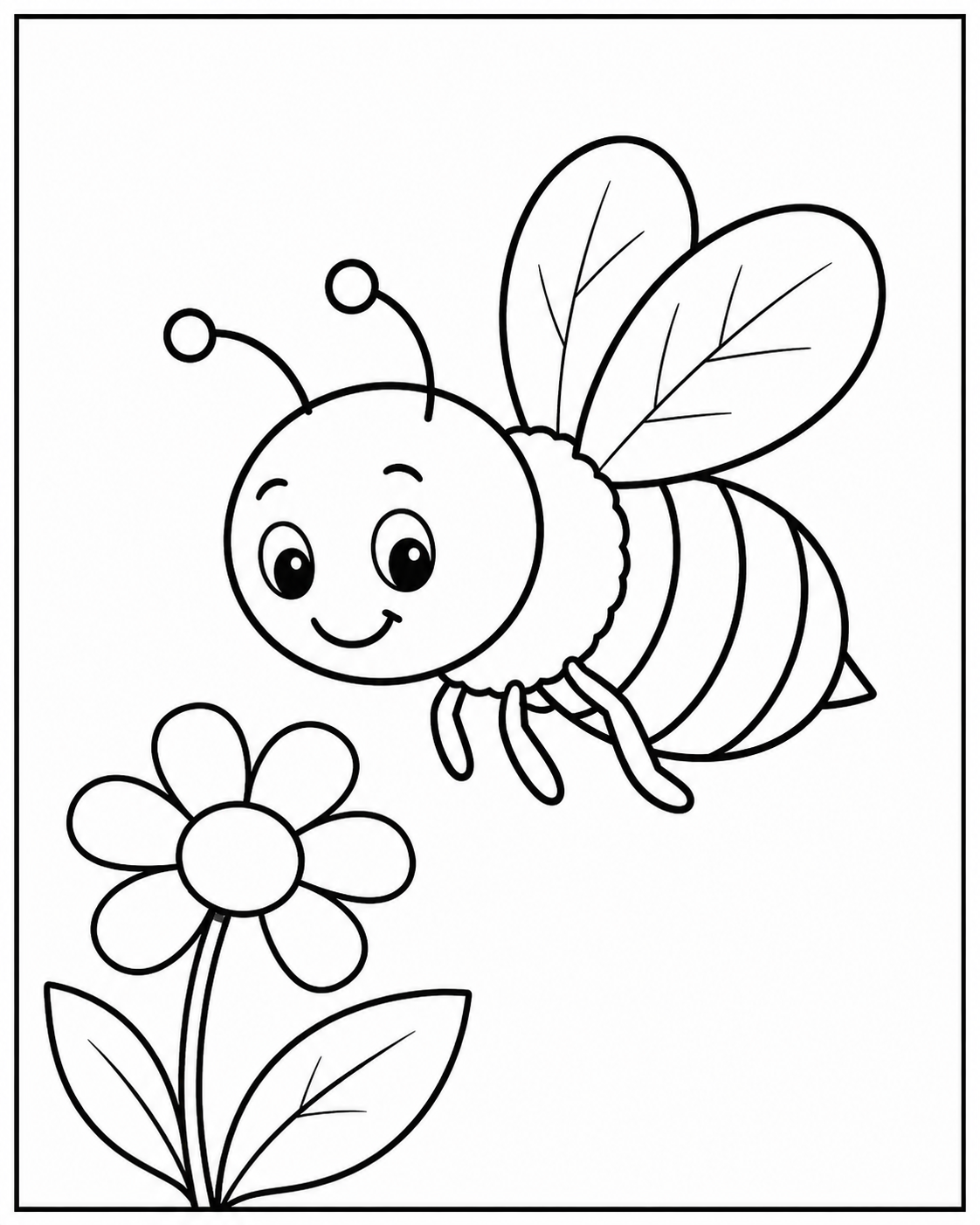 Kleurplaat van een bij bij een bloem