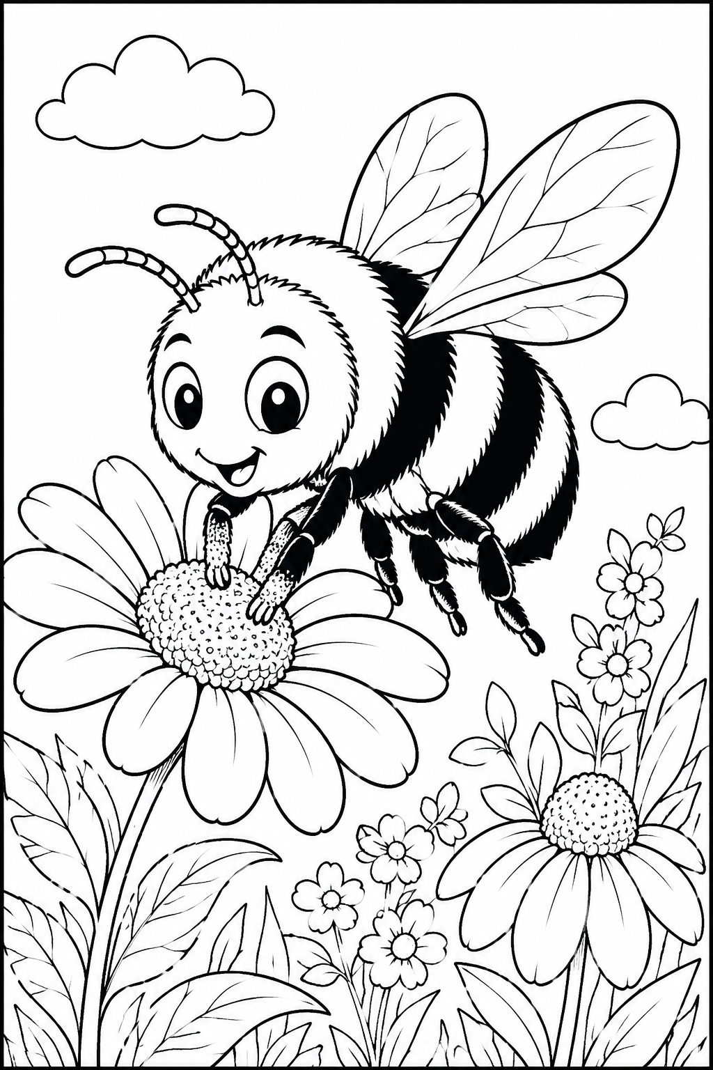 Kleurplaat van een hommel op een bloem