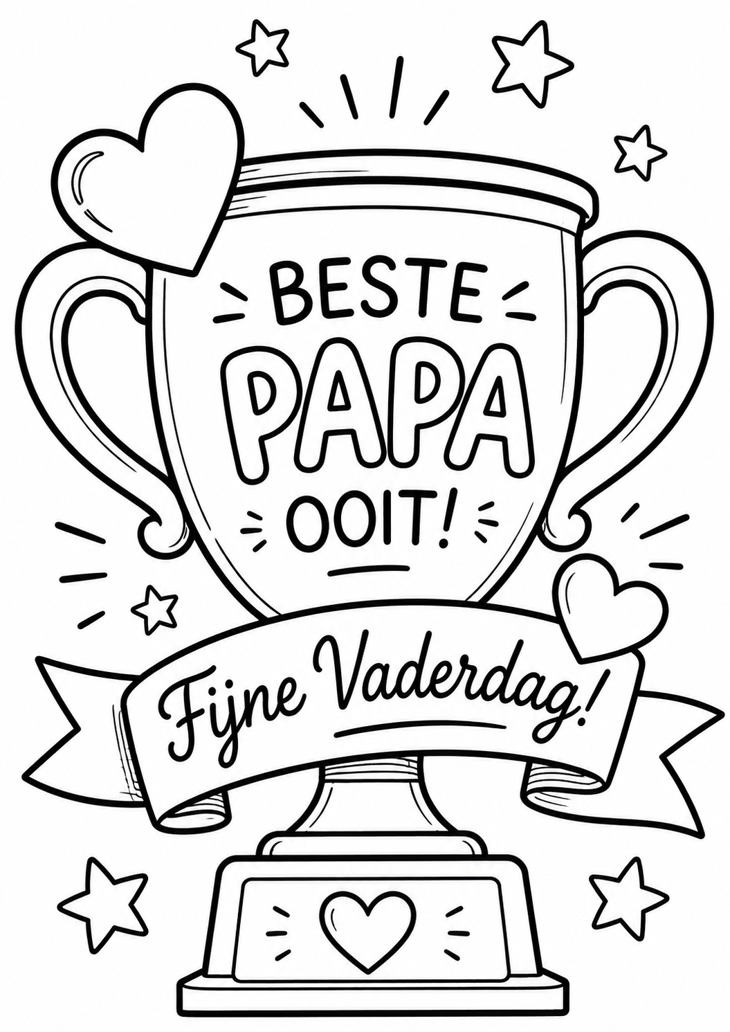 Kleurplaat vaderdag met een beker 'Beste Papa Ooit'