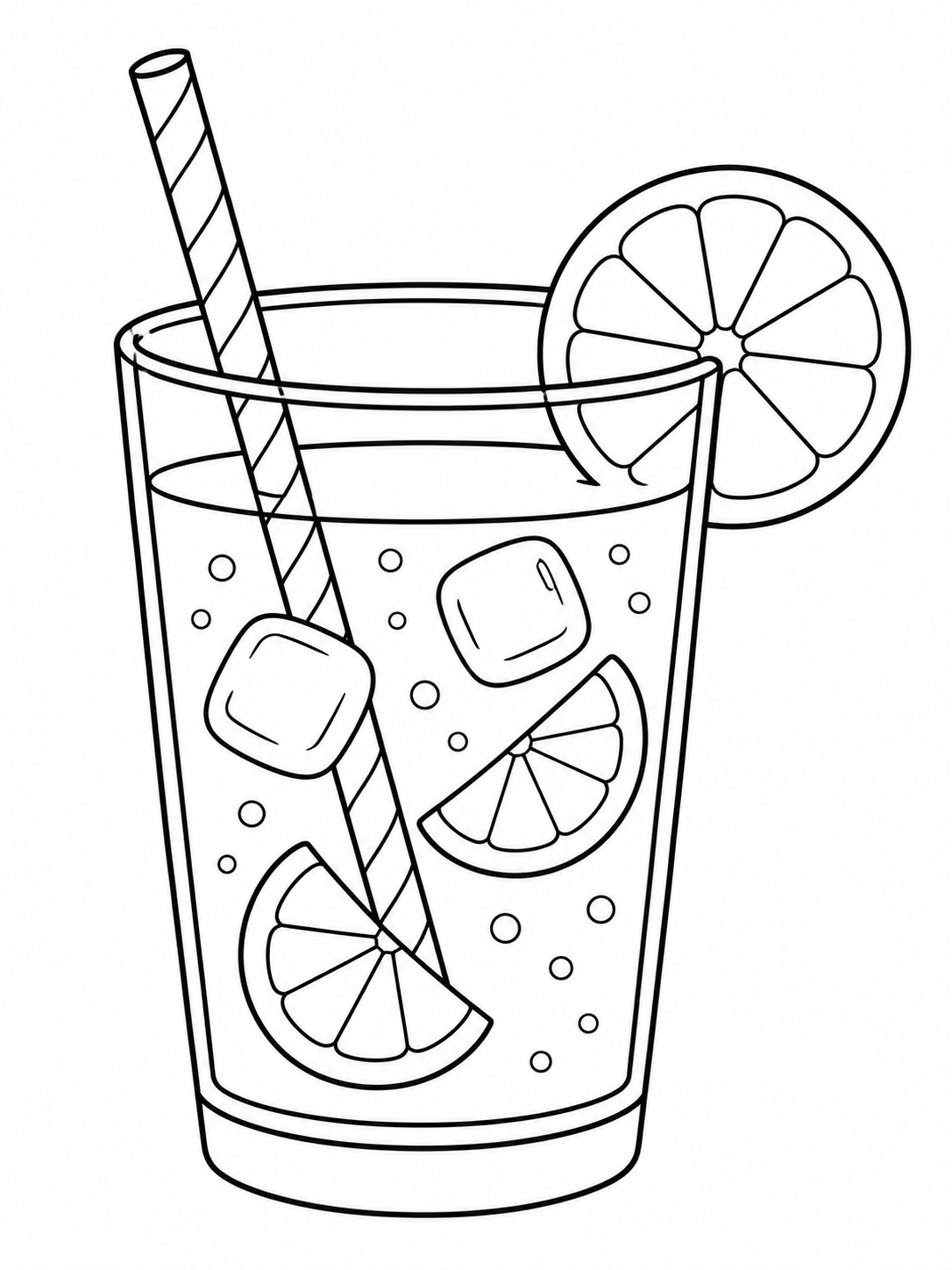 Kleurplaat van een glas limonade met citroen en rietje