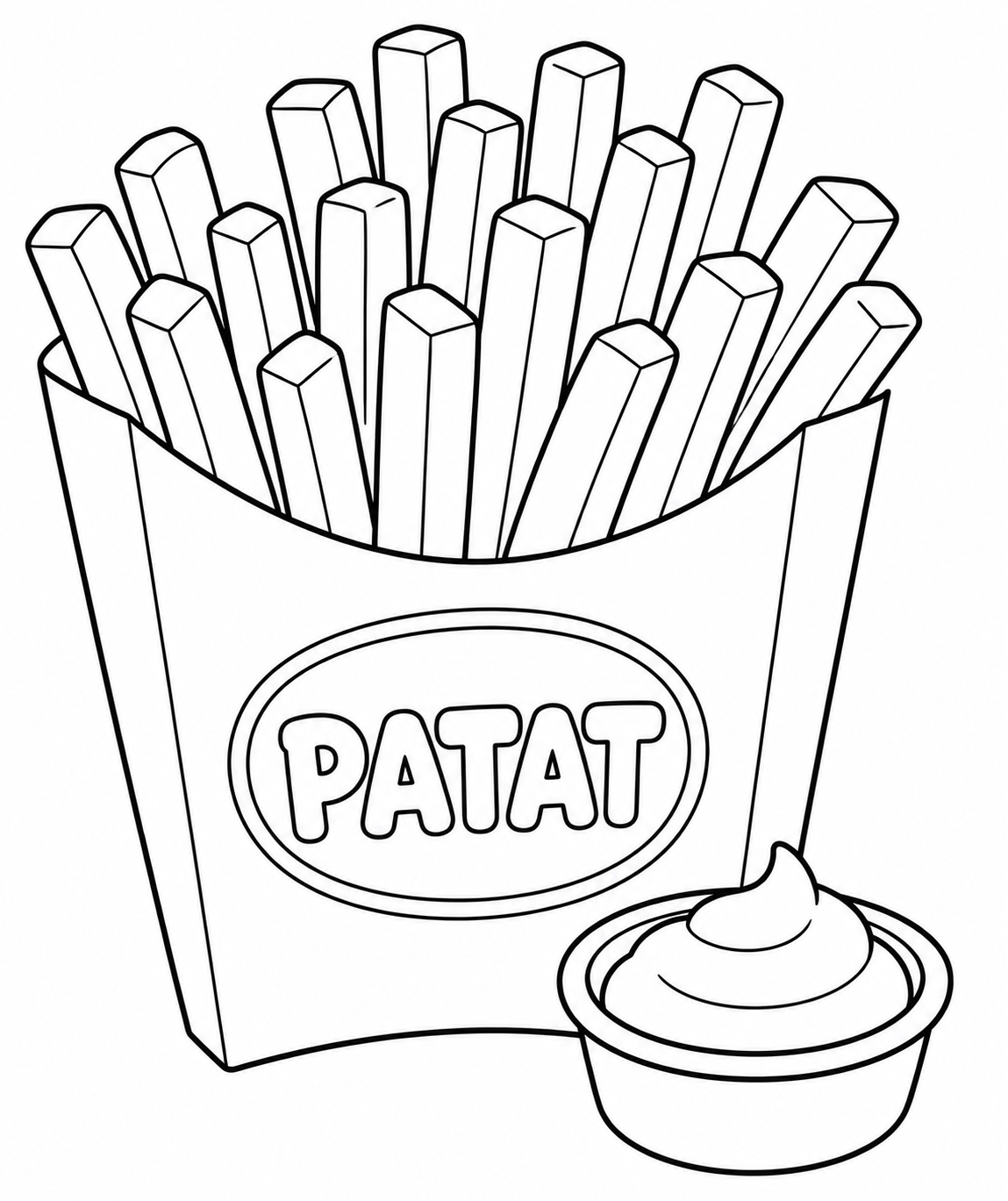 Kleurplaat van een zak patat met mayonaise