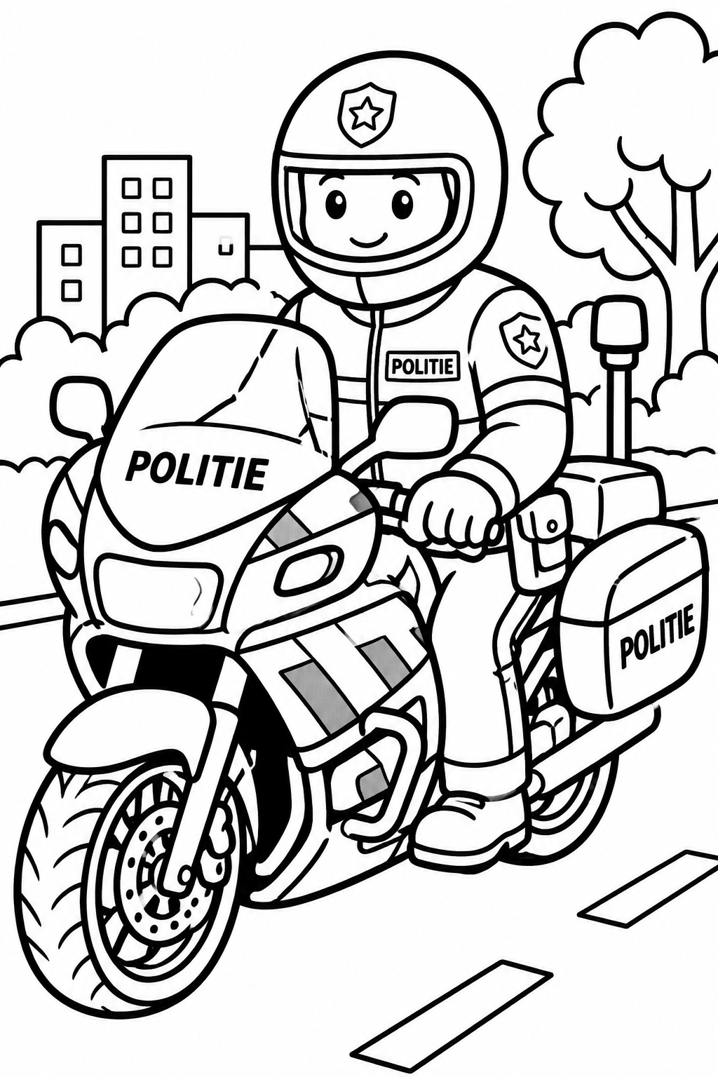 Kleurplaat van een politieagent op een motor