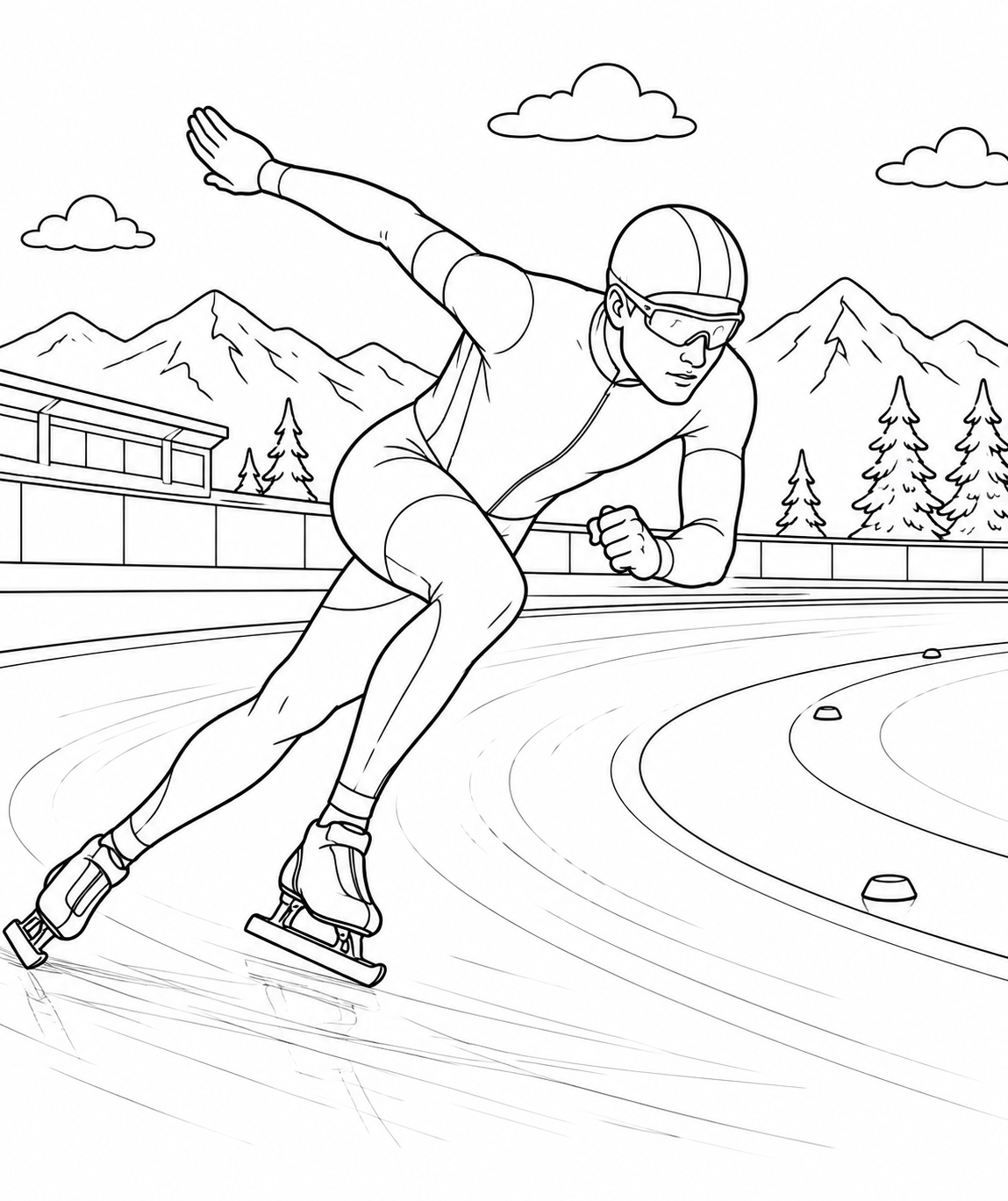 Kleurplaat van een schaatser op de ijsbaan