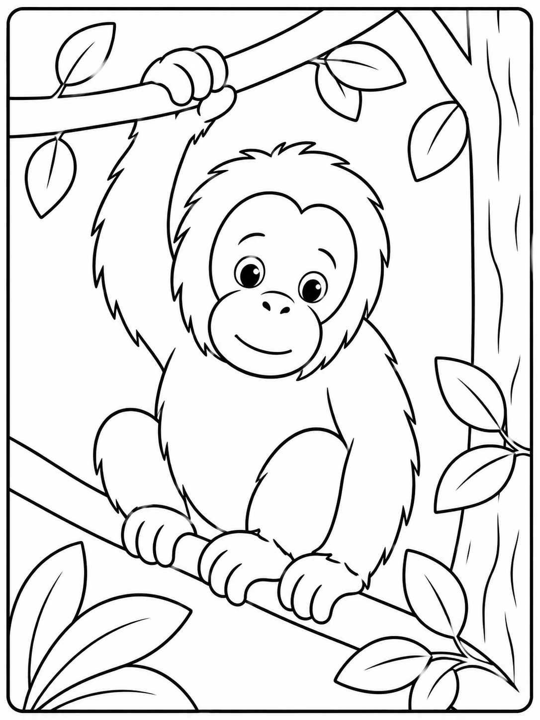Kleurplaat van een orang-oetan in de jungle