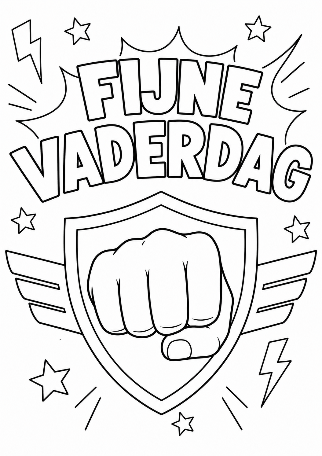Kleurplaat vaderdag met een vuist en schild