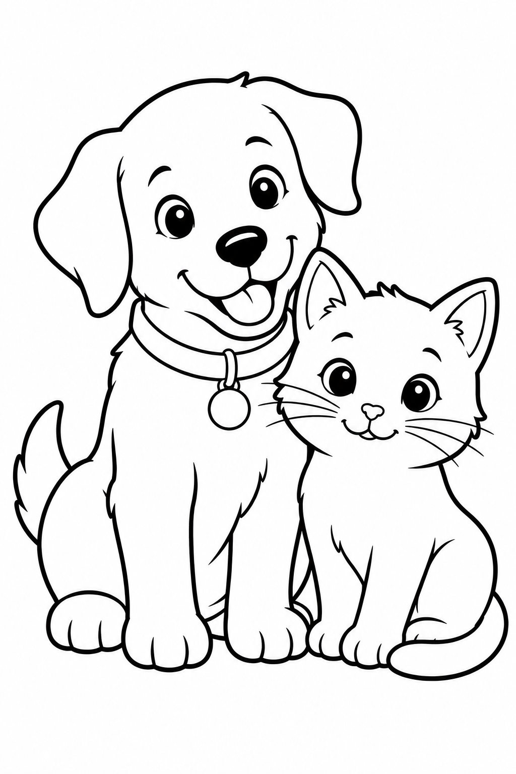 Kleurplaat van een hond en een kat samen