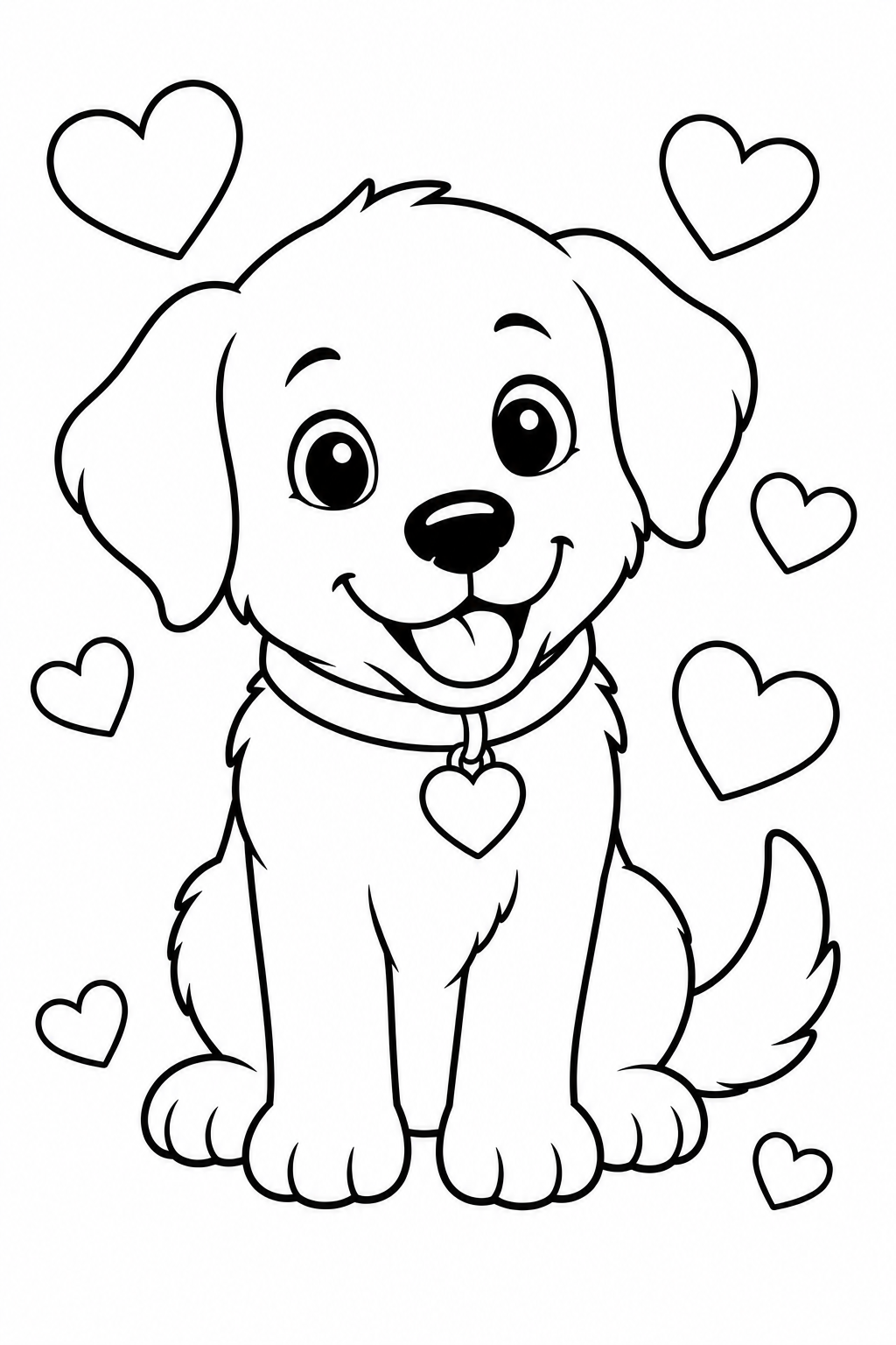Gratis kleurplaat hond met hartjes: Deze schattige kleurplaat van een hond met hartjes is perfect voor kinderen die van…