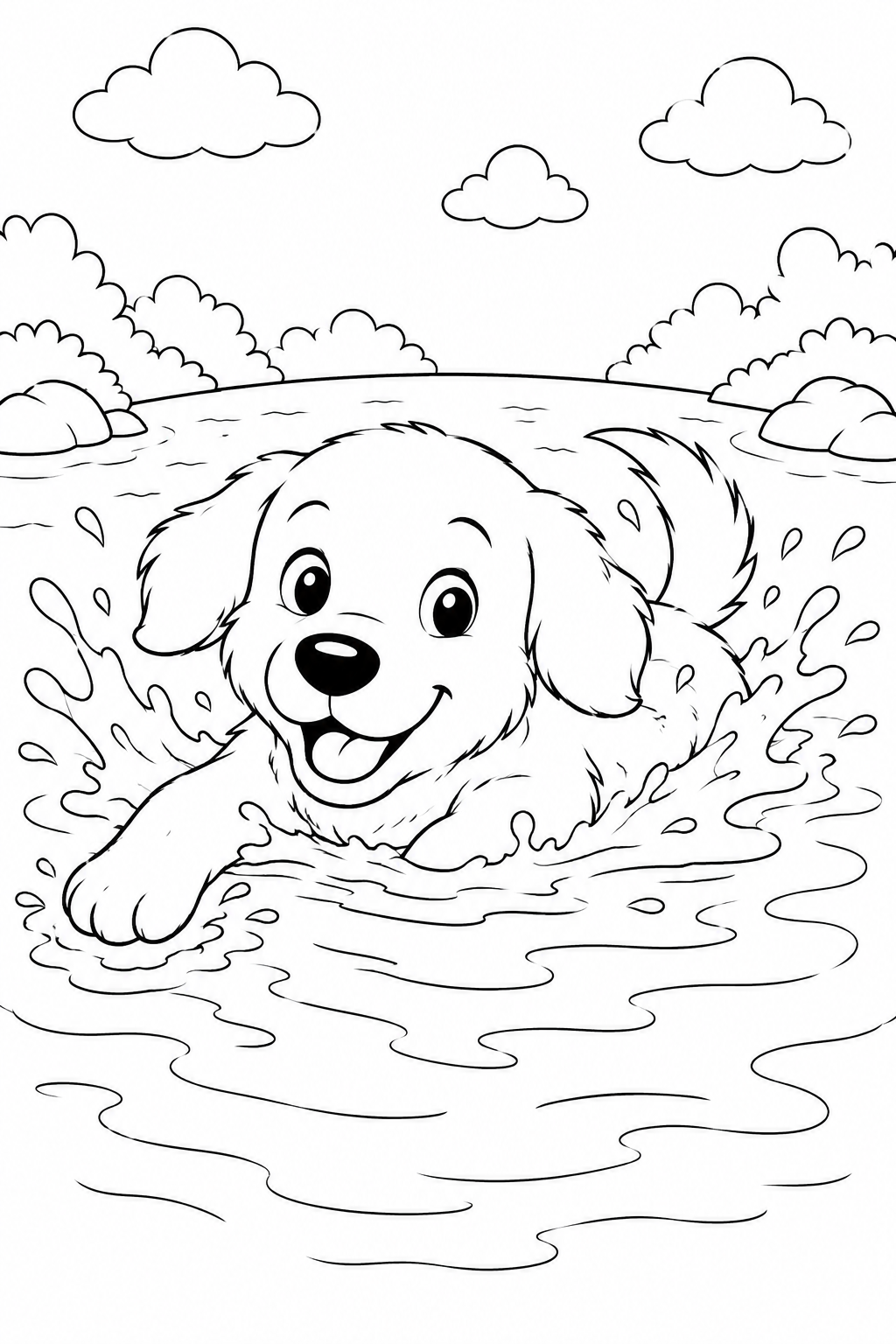 Kleurplaat van een hond die zwemt in het water