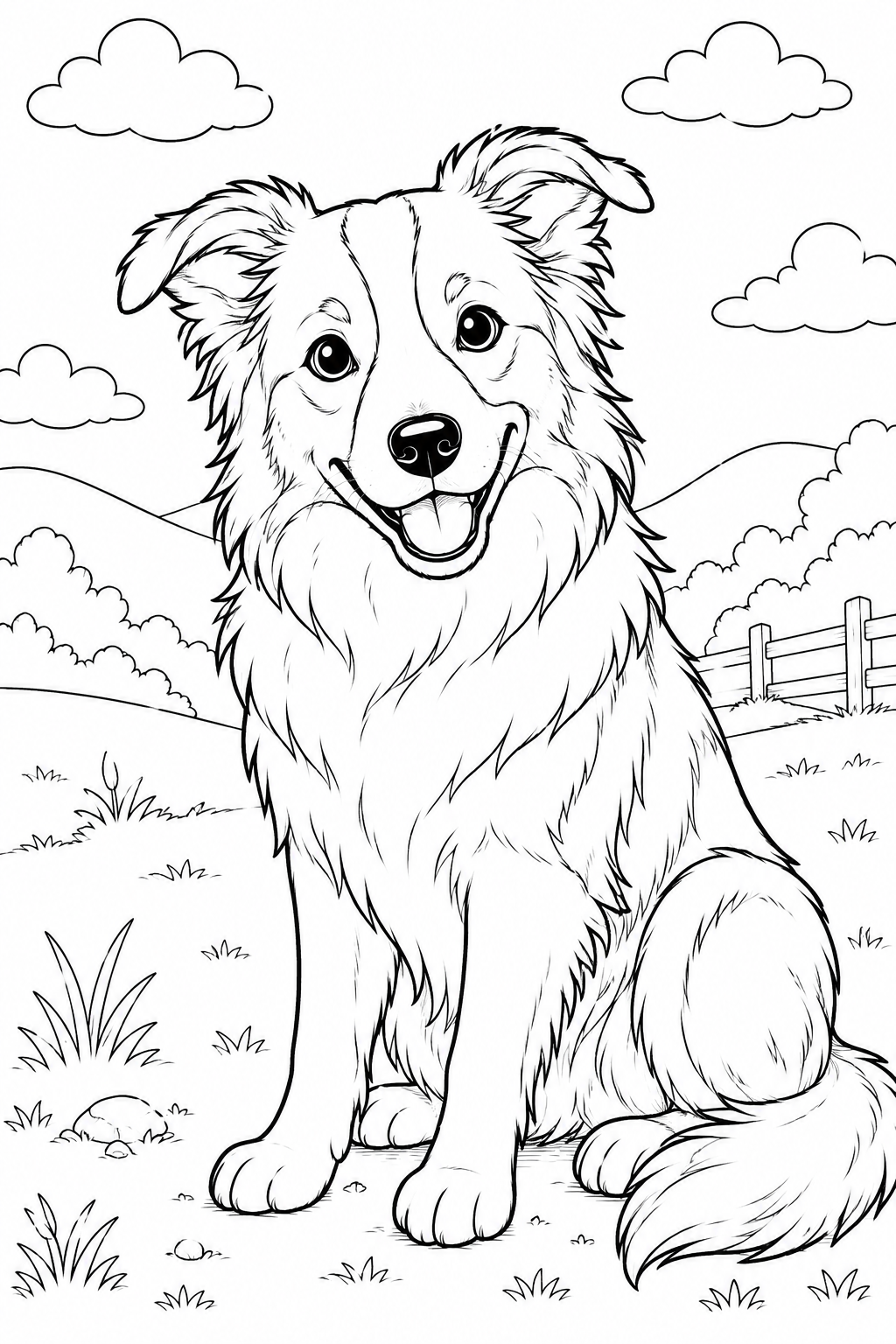 Kleurplaat van een border collie hond