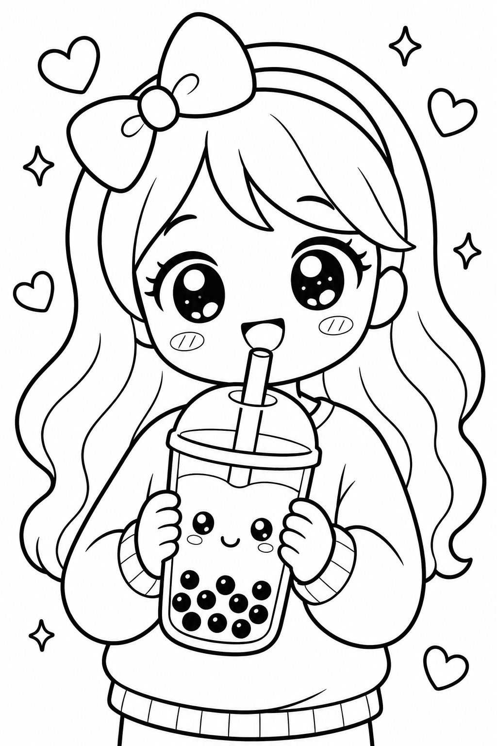 Kawaii kleuplaat meisje met bubble tea