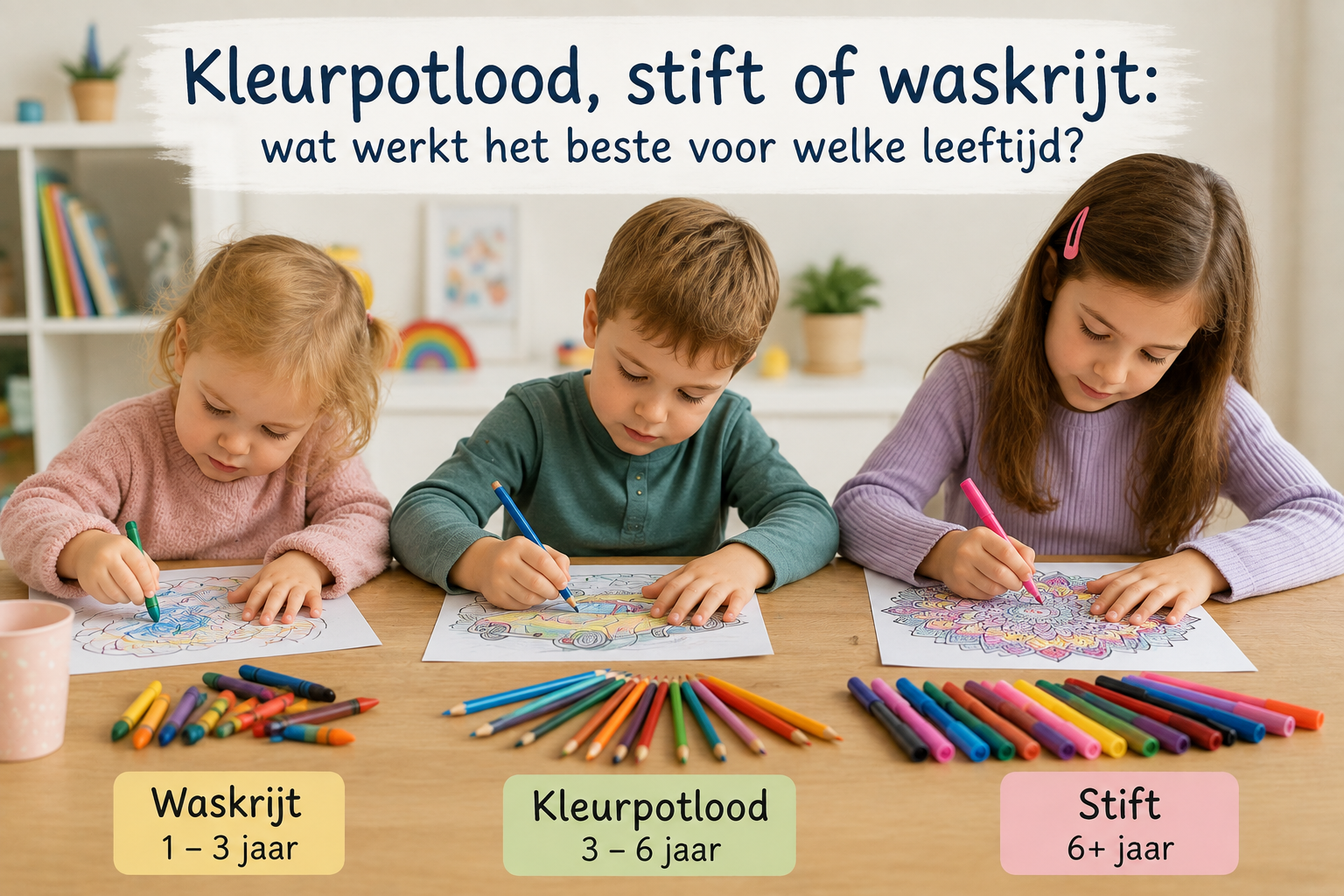 Kleurpotlood, stift of waskrijt: wat werkt het beste voor welke leeftijd?