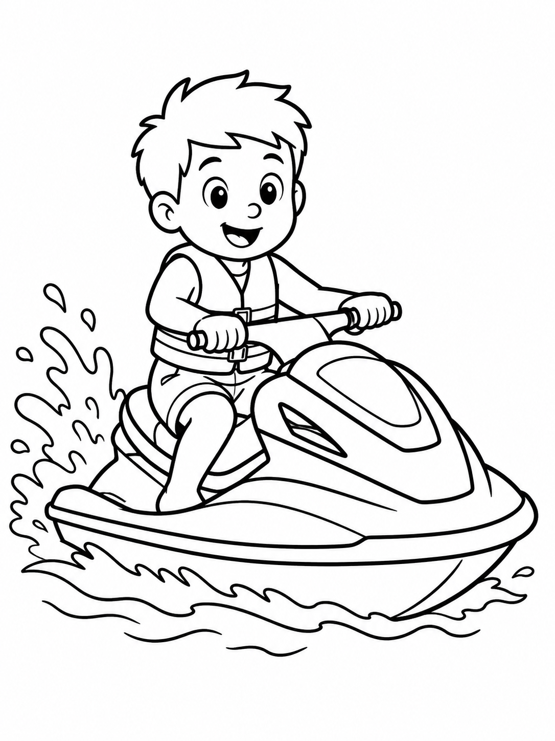 Kleurplaat van een jongen op een jetski