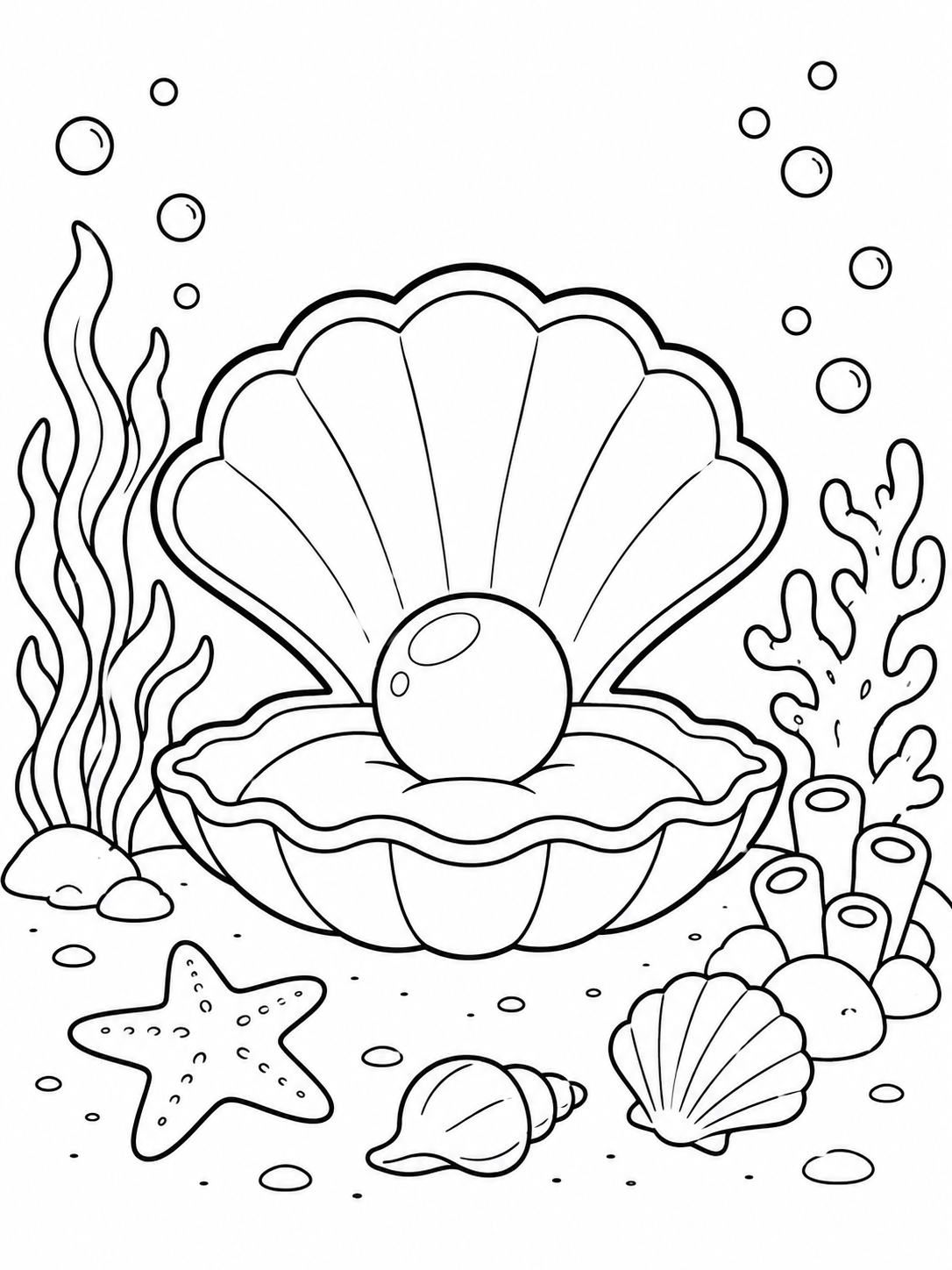Kleurplaat van een oester met een parel