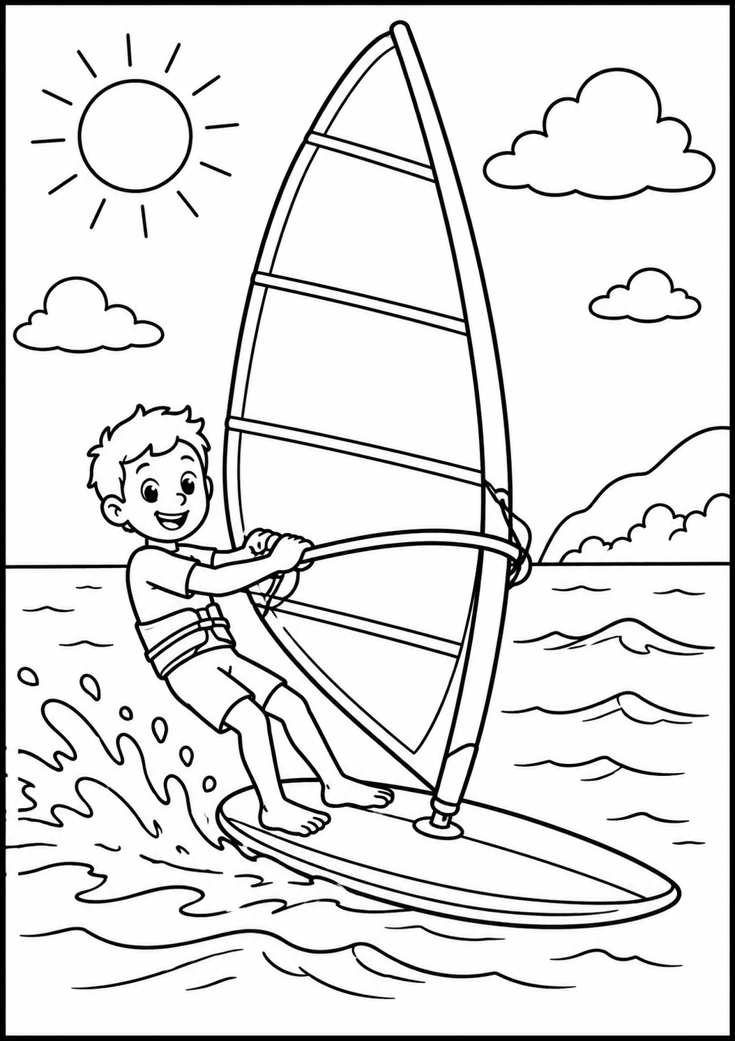 Kleurplaat Windsurfer — Zin in een sportief avontuur op het water